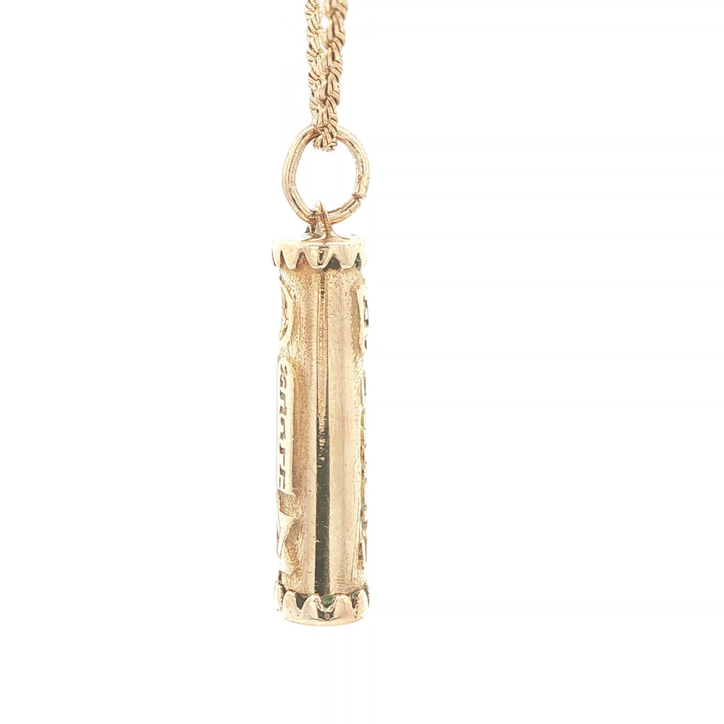 Estate Vintage c. 1980s-1990s 14K Yellow Gold Mezuzah Pendant Star of David Hebrew Prayer Scroll Case 30mm