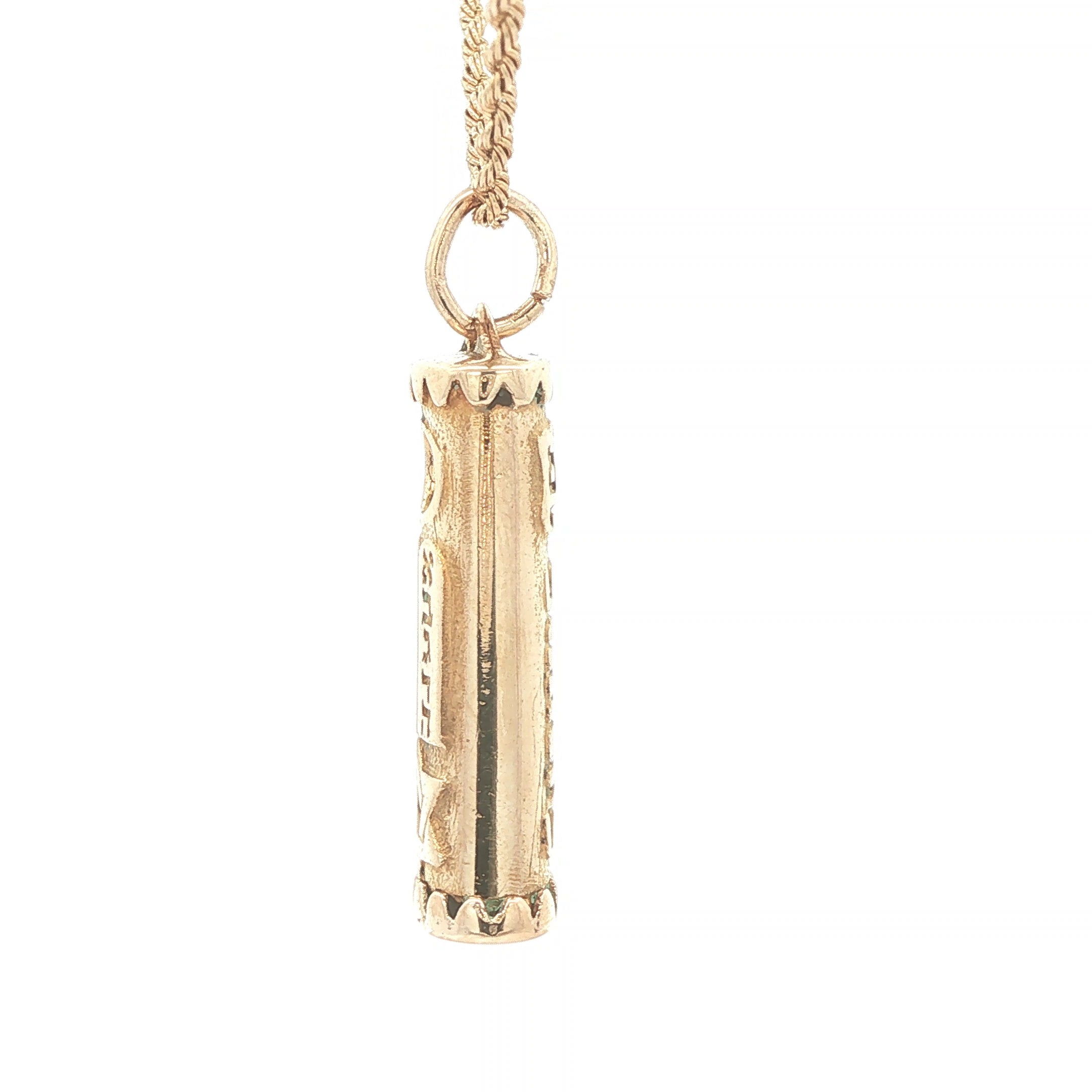 Estate Vintage c. 1980s-1990s 14K Yellow Gold Mezuzah Pendant Star of David Hebrew Prayer Scroll Case 30mm