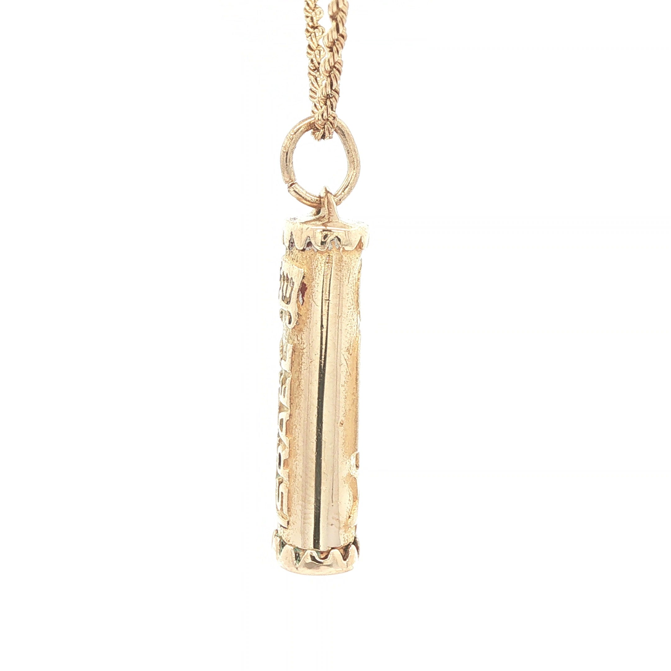 Estate Vintage c. 1980s-1990s 14K Yellow Gold Mezuzah Pendant Star of David Hebrew Prayer Scroll Case 30mm