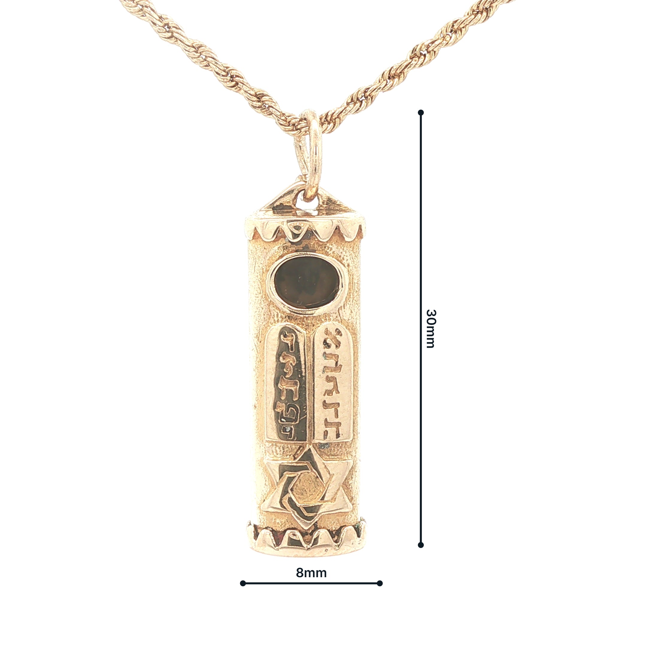 Estate Vintage c. 1980s-1990s 14K Yellow Gold Mezuzah Pendant Star of David Hebrew Prayer Scroll Case 30mm