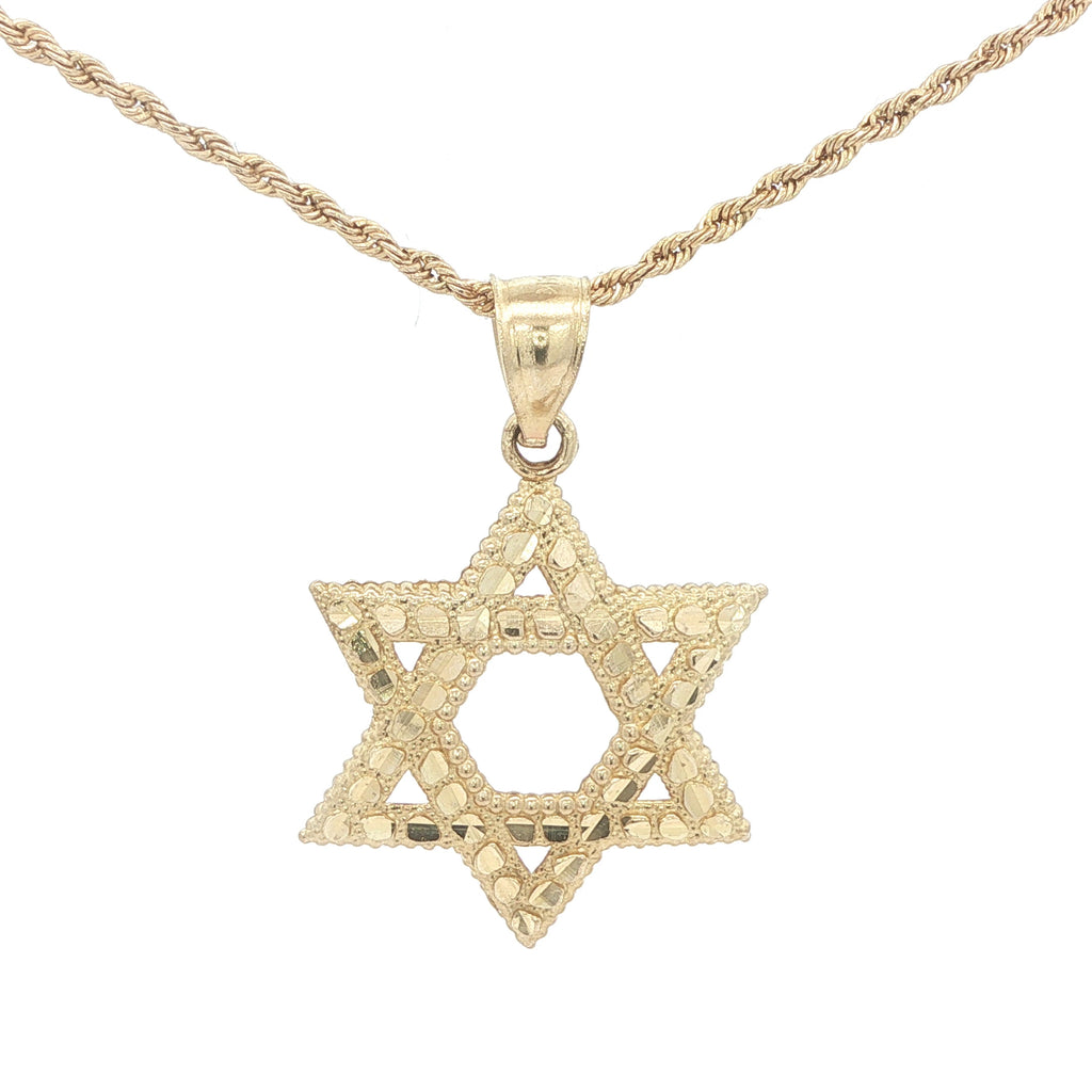 Estate 14K Yellow Gold Textured Openwork Star of David Pendant Charm