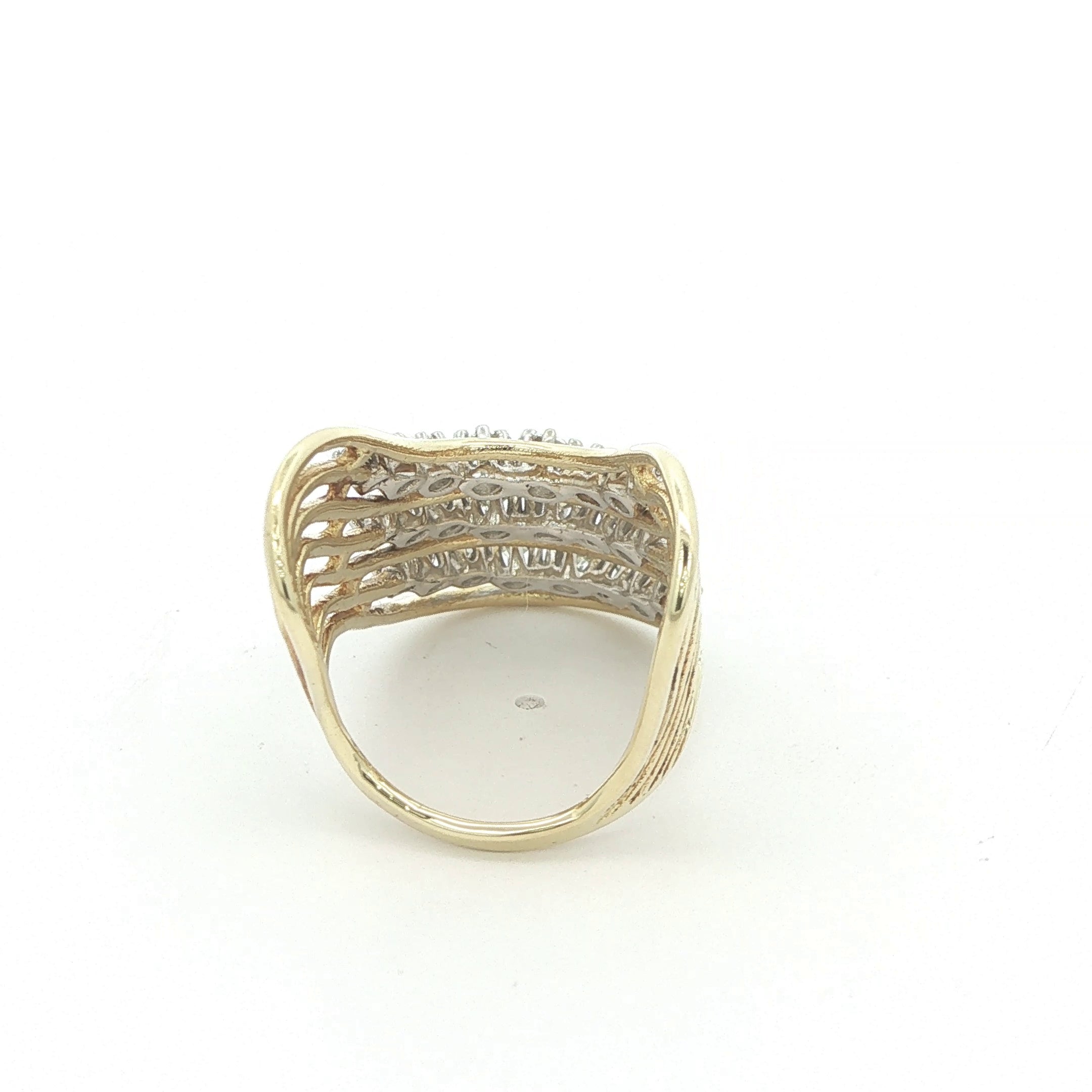 Estate Vintage 1980s–1990s 18K Yellow Gold Natural Diamond Multi-Row Openwork Ring Size 9
