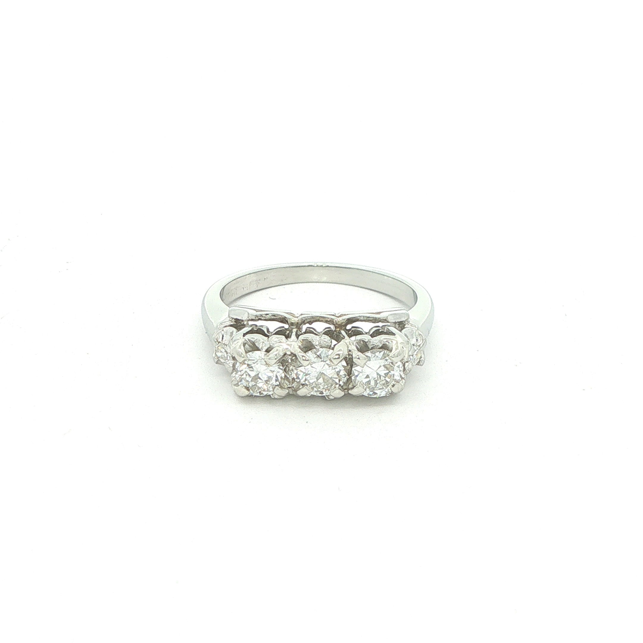 Estate Art Deco Era Natural Old Mine Cut Diamond Ring Circa 1920s–1930s in 18K White Gold 3/4 CTW Size 6.75