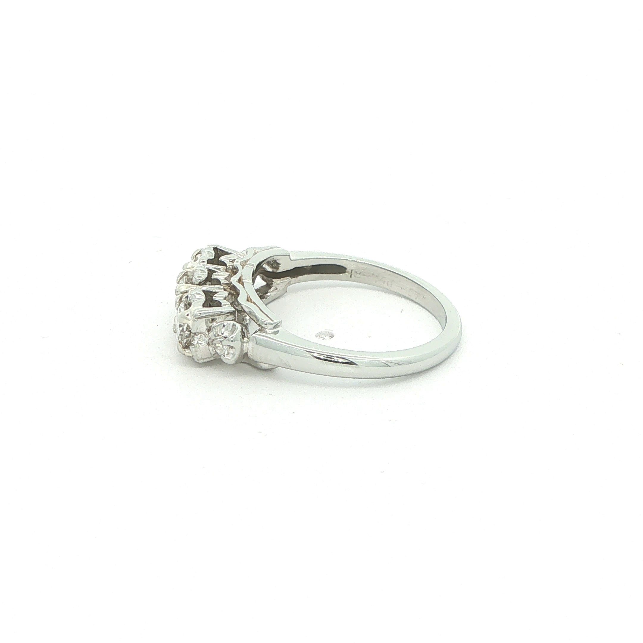 Estate Art Deco Era Natural Old Mine Cut Diamond Ring Circa 1920s–1930s in 18K White Gold 3/4 CTW Size 6.75