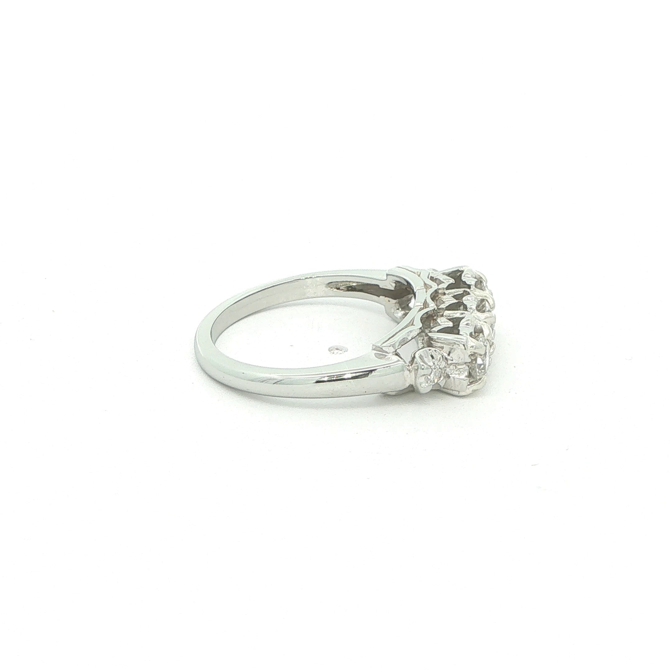 Estate Art Deco Era Natural Old Mine Cut Diamond Ring Circa 1920s–1930s in 18K White Gold 3/4 CTW Size 6.75