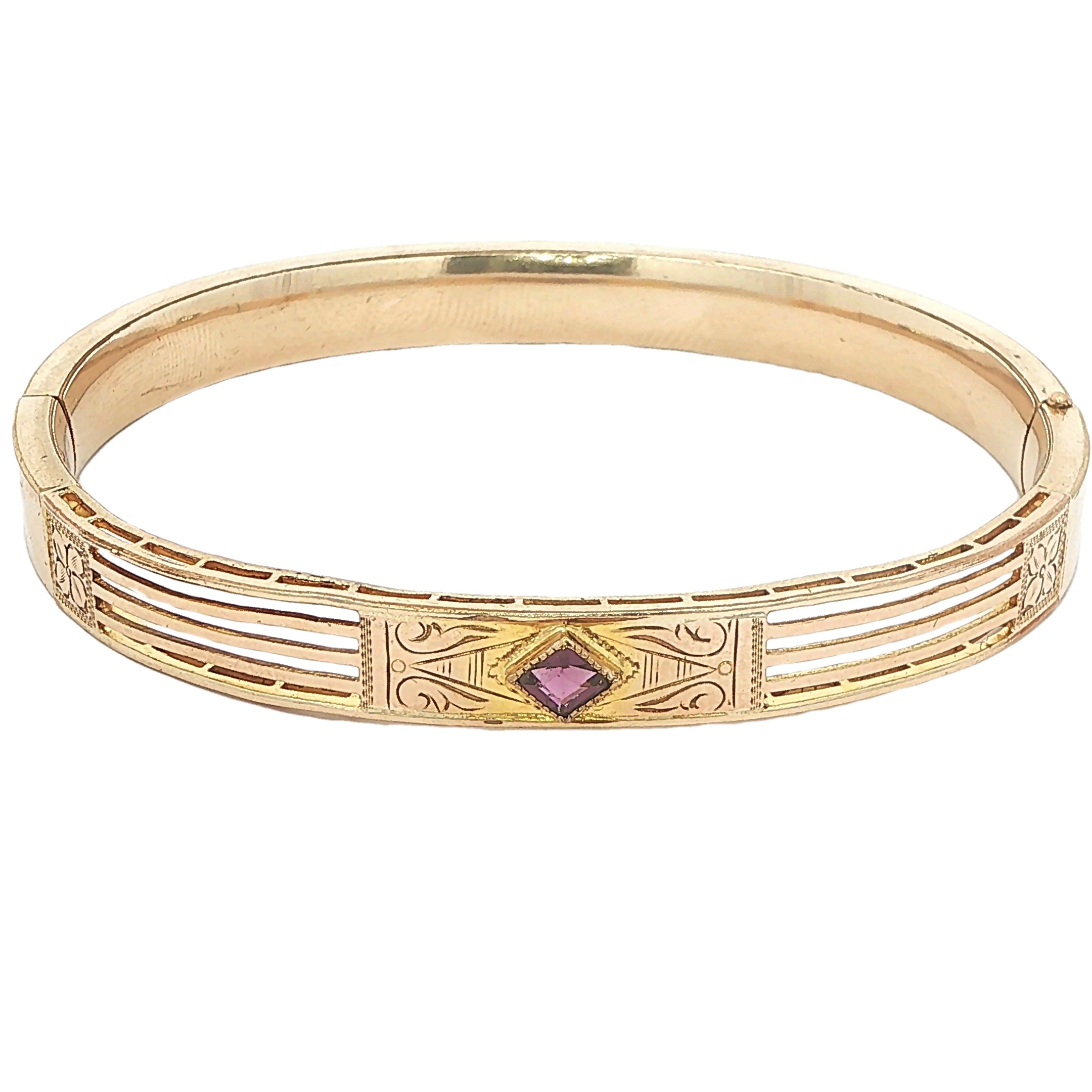 Estate Edwardian c. 1905 J.F. Sturdy's Sons Natural Amethyst Gold-Filled Hinged Bangle