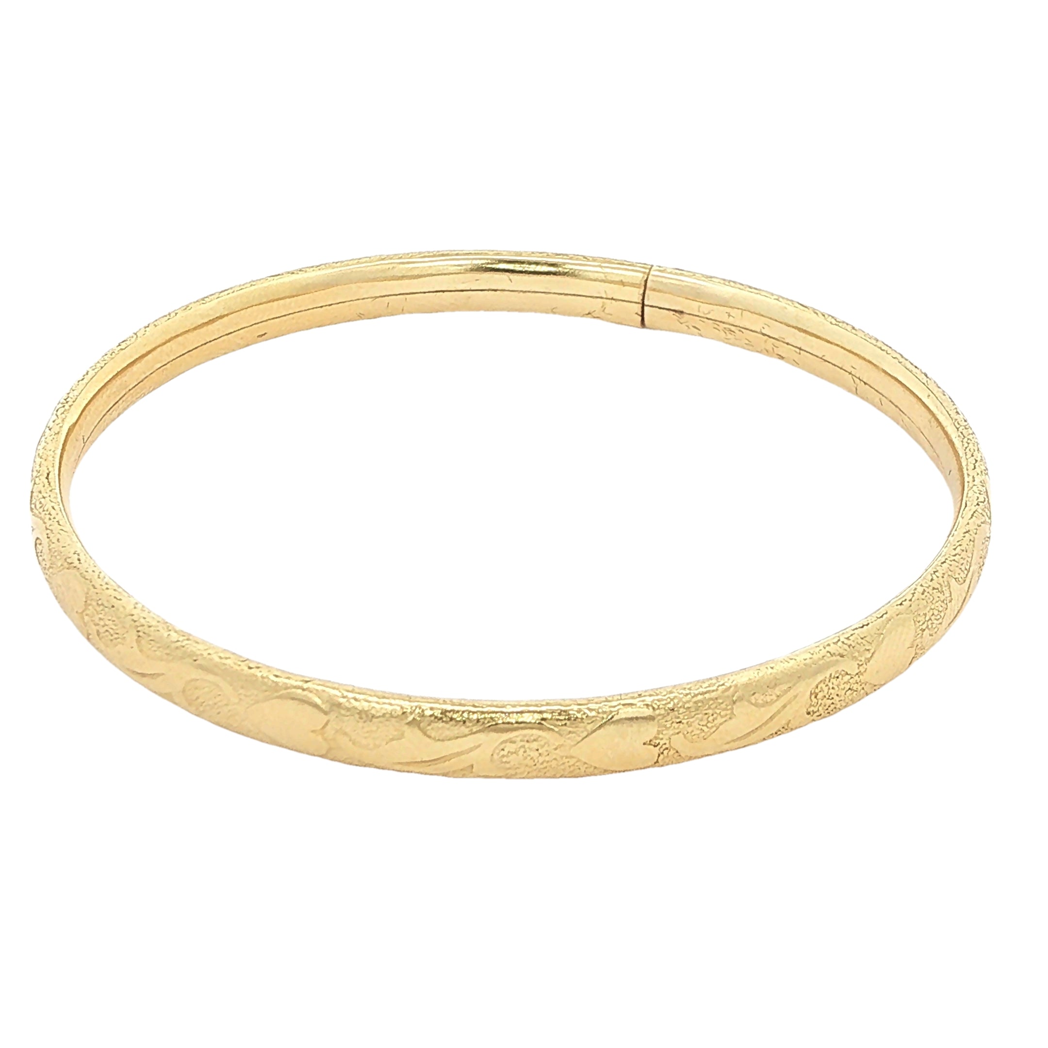 Circa 1950s–1960s Estate Child's Gold Filled Engraved Floral Bangle Bracelet 55mm x 2.3mm