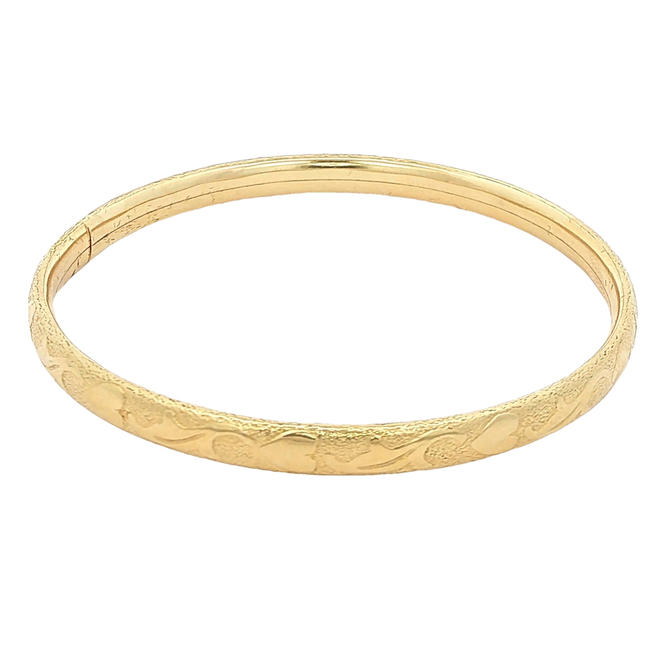 Circa 1950s–1960s Estate Child's Gold Filled Engraved Floral Bangle Bracelet 55mm x 2.3mm