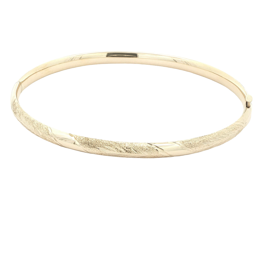 Estate Vintage 1970s 14K Yellow Gold Hinged Bangle Bracelet 44mm Opening Florentine Finish