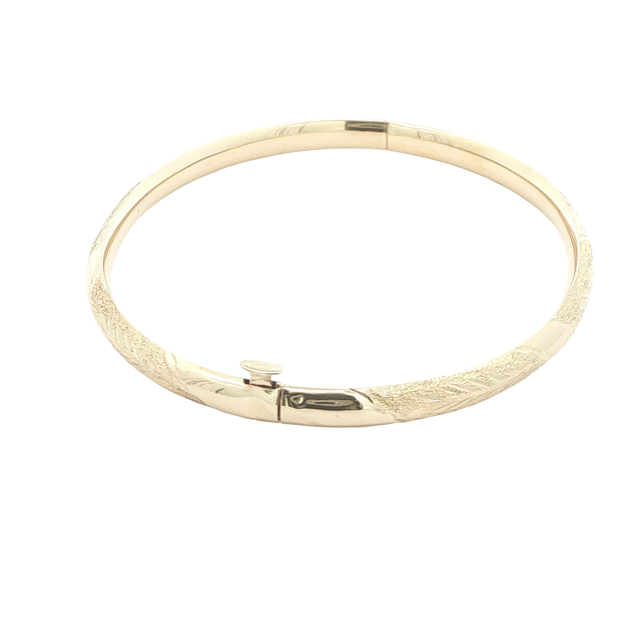 Estate Vintage 1970s 14K Yellow Gold Hinged Bangle Bracelet 44mm Opening Florentine Finish