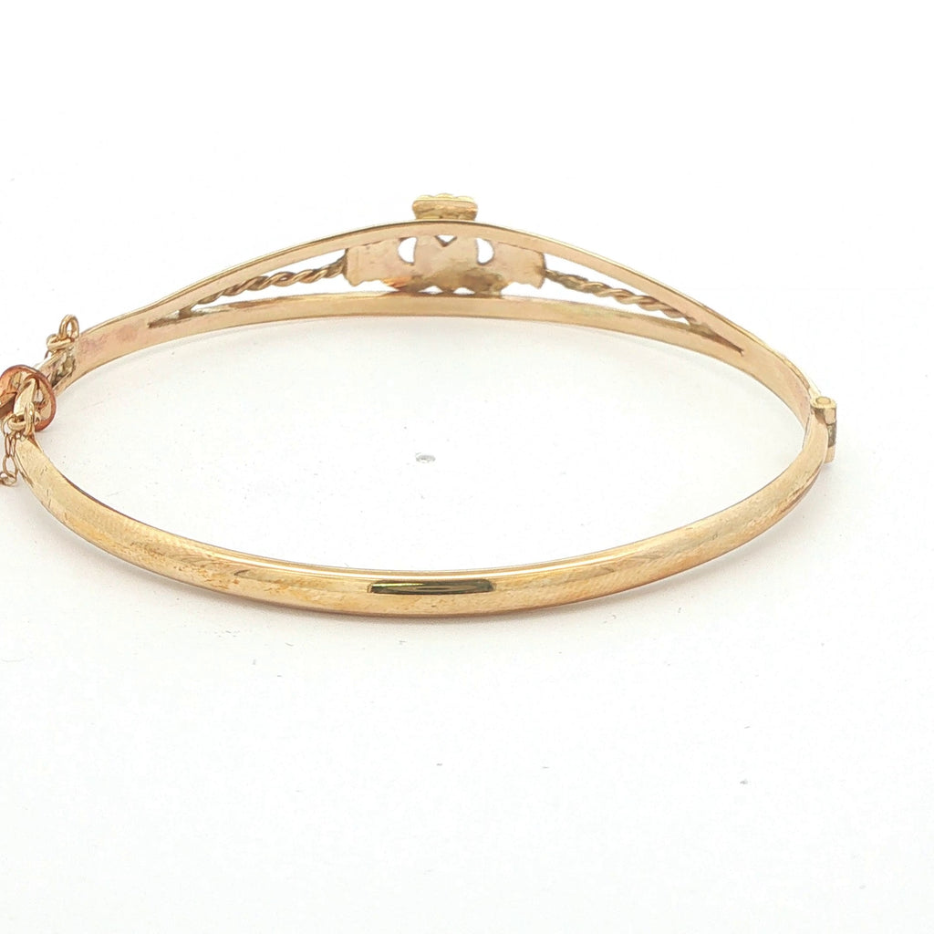 Estate Vintage 14CT Gold Filled Irish Claddagh Hinged Bangle Bracelet with Safety Chain
