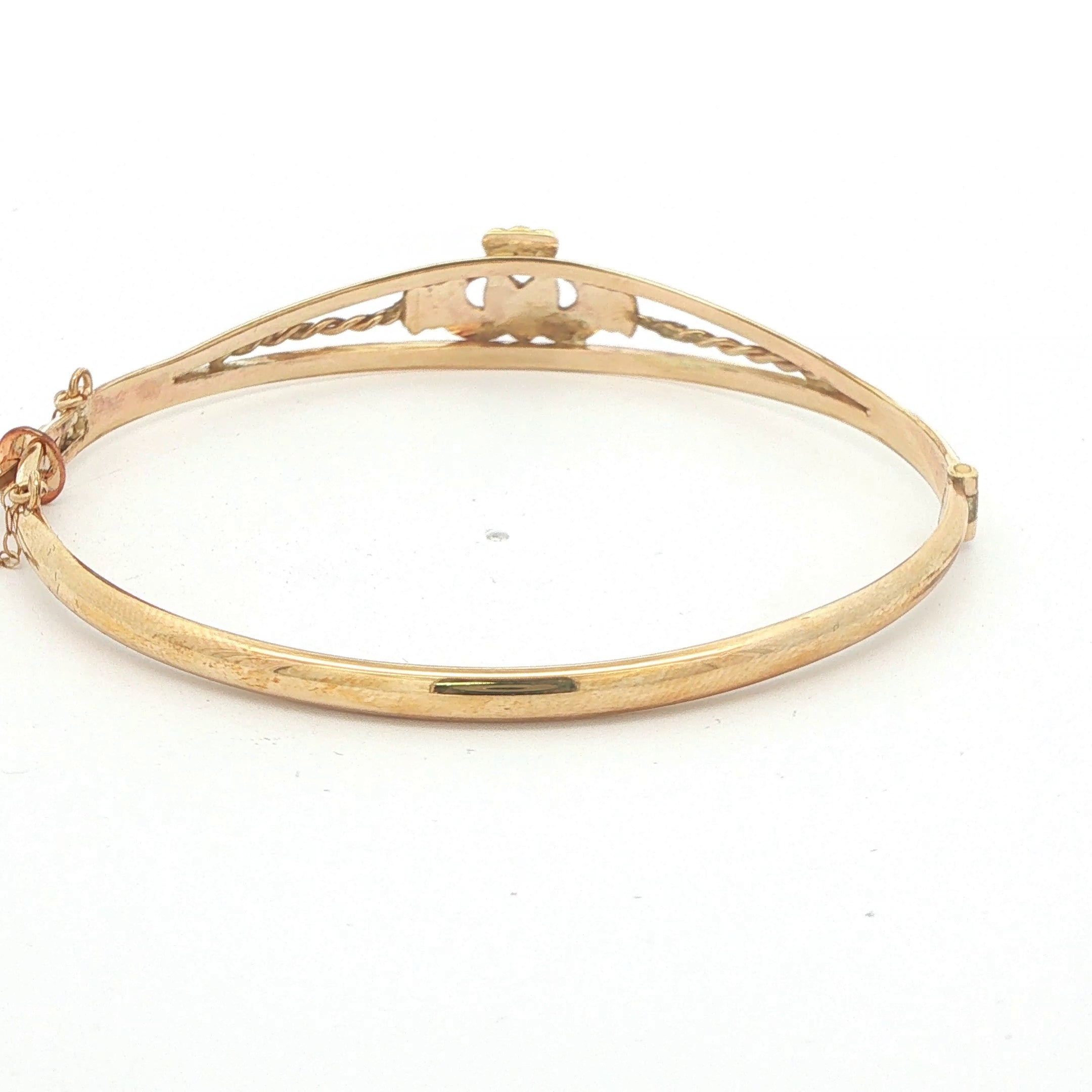 Estate Vintage 14CT Gold Filled Irish Claddagh Hinged Bangle Bracelet with Safety Chain
