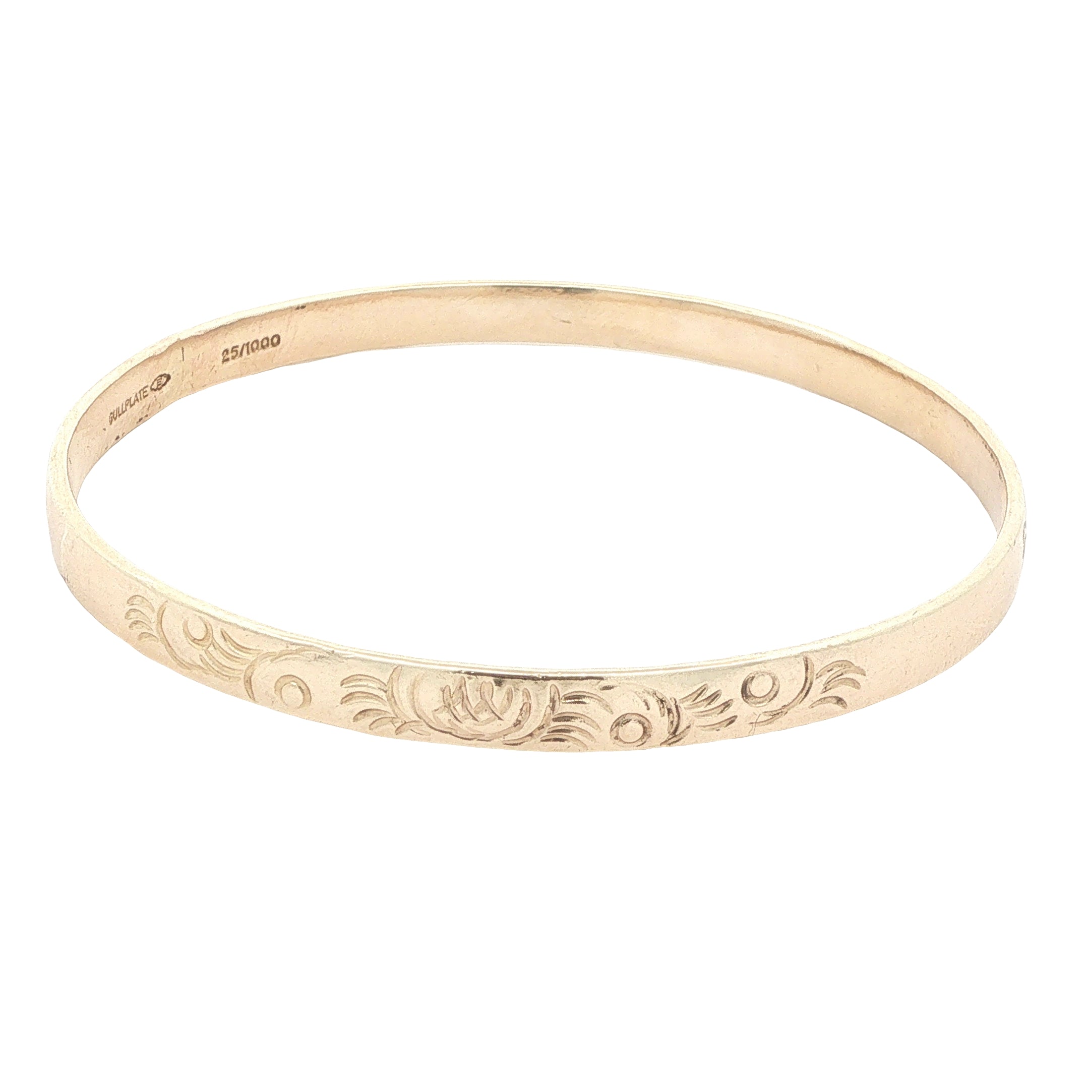 Estate Vintage Gold-Plated Engraved Floral Slip-On Bangle Bracelet – Stamped 25/1000