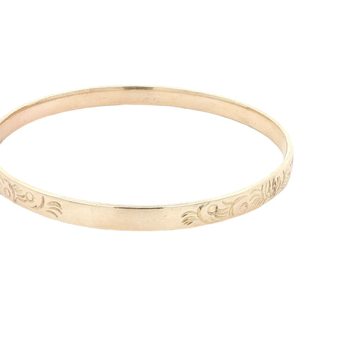 Estate Vintage Gold-Plated Engraved Floral Slip-On Bangle Bracelet – Stamped 25/1000