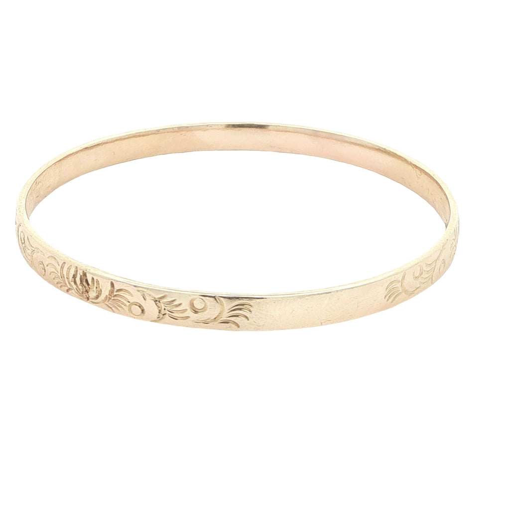 Estate Vintage Gold-Plated Engraved Floral Slip-On Bangle Bracelet – Stamped 25/1000