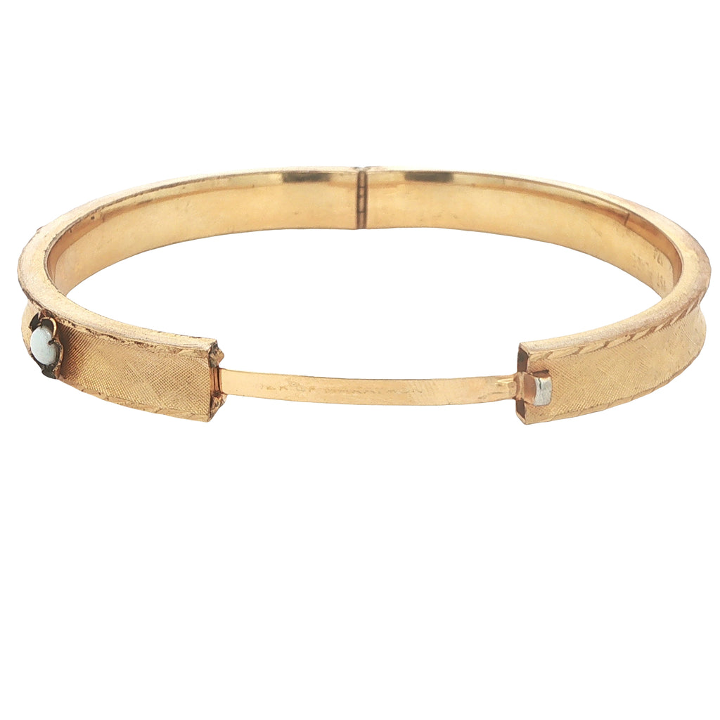 Circa 1974 Vintage Estate Marathon Gold-Filled Natural Opal Hinged Bangle Bracelet 8 Inch 8mm Wide