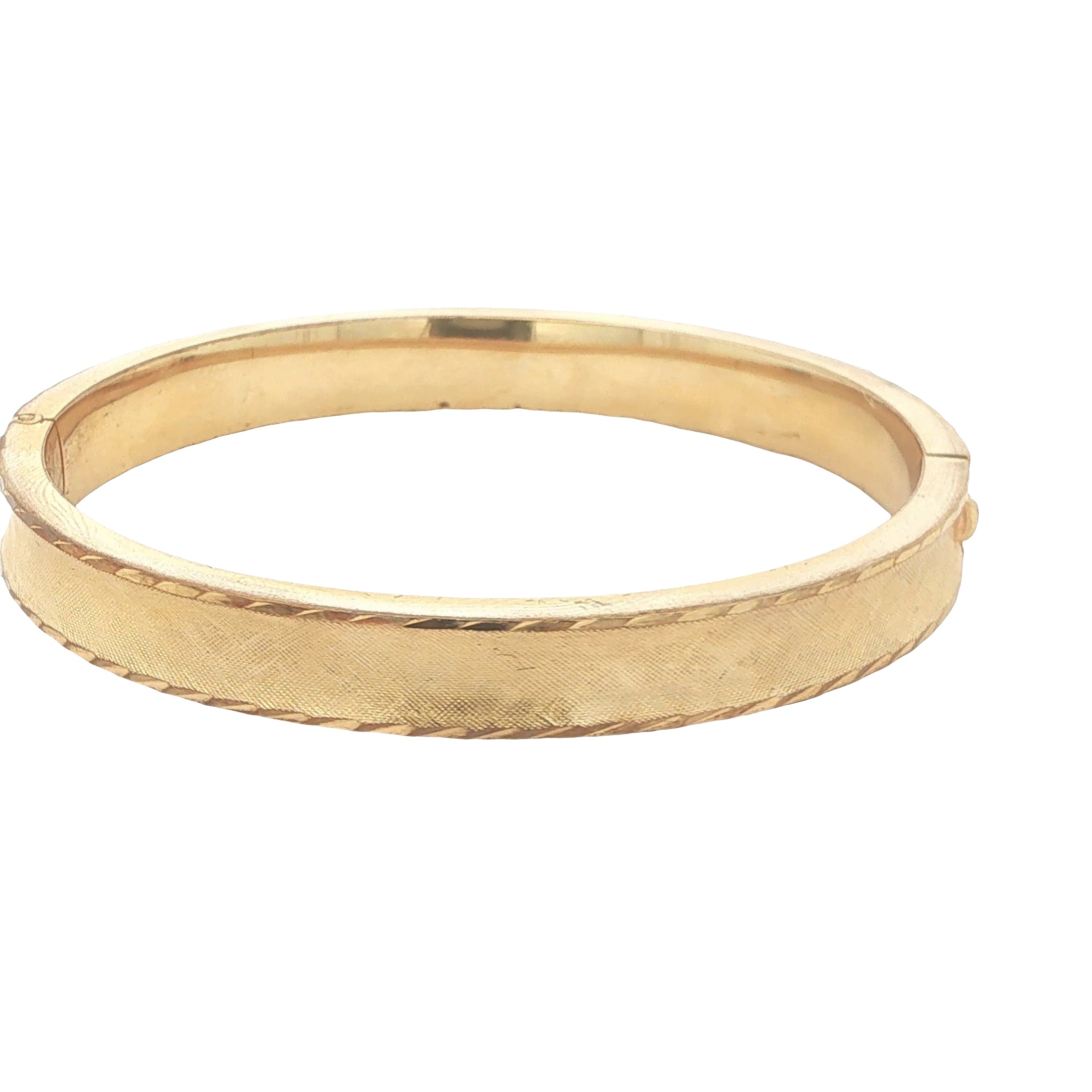 Circa 1974 Vintage Estate Marathon Gold-Filled Natural Opal Hinged Bangle Bracelet 8 Inch 8mm Wide