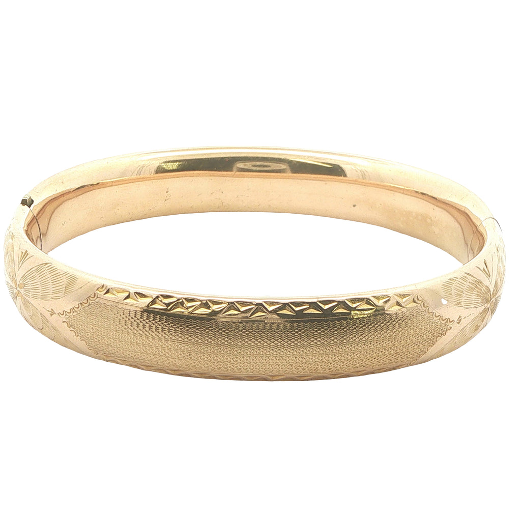 Circa 1950s–1960s Estate Gold Filled Engraved Hinged Bangle Bracelet 76mm x 5mm