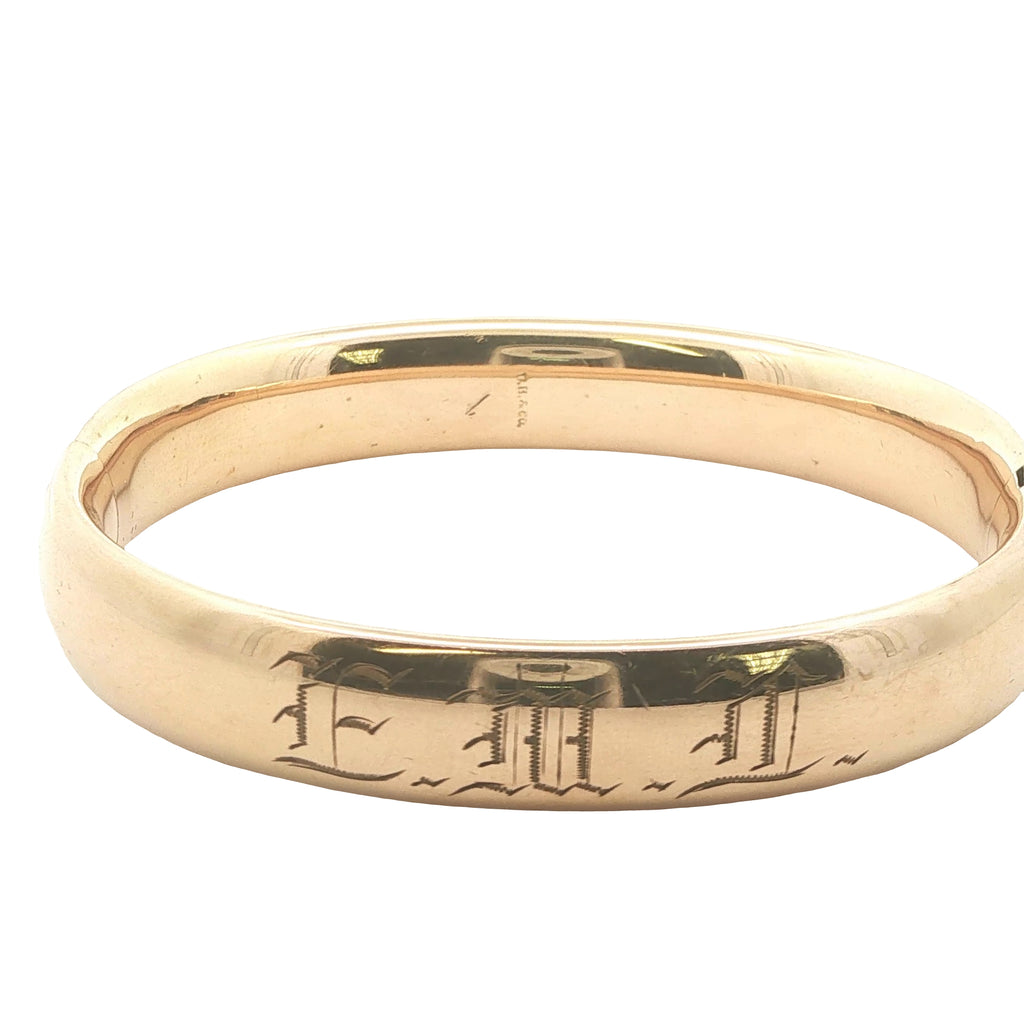 Circa 1950s–1960s Estate Gold Filled Engraved Hinged Bangle Bracelet 76mm x 5mm