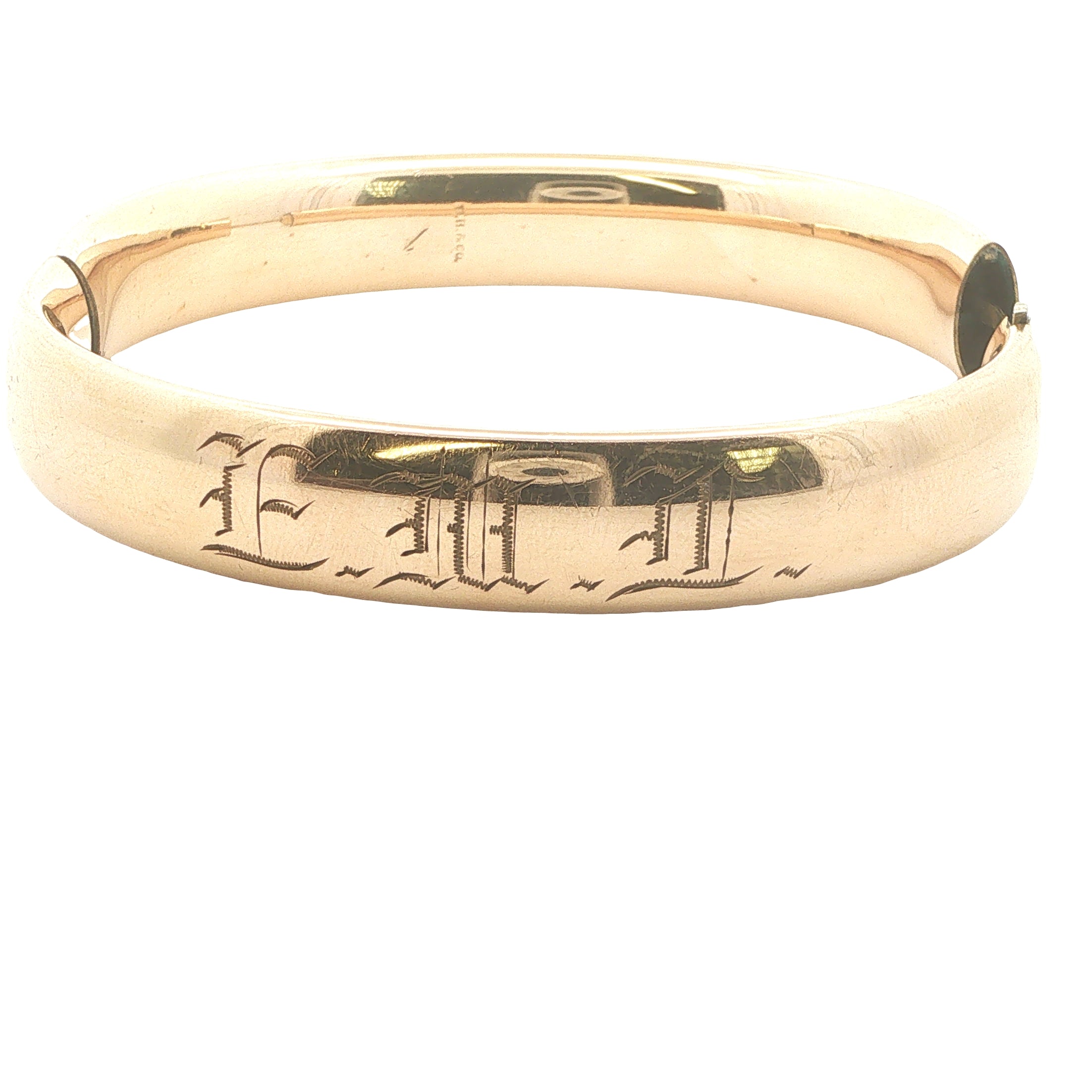 Circa 1950s–1960s Estate Gold Filled Engraved Hinged Bangle Bracelet 76mm x 5mm