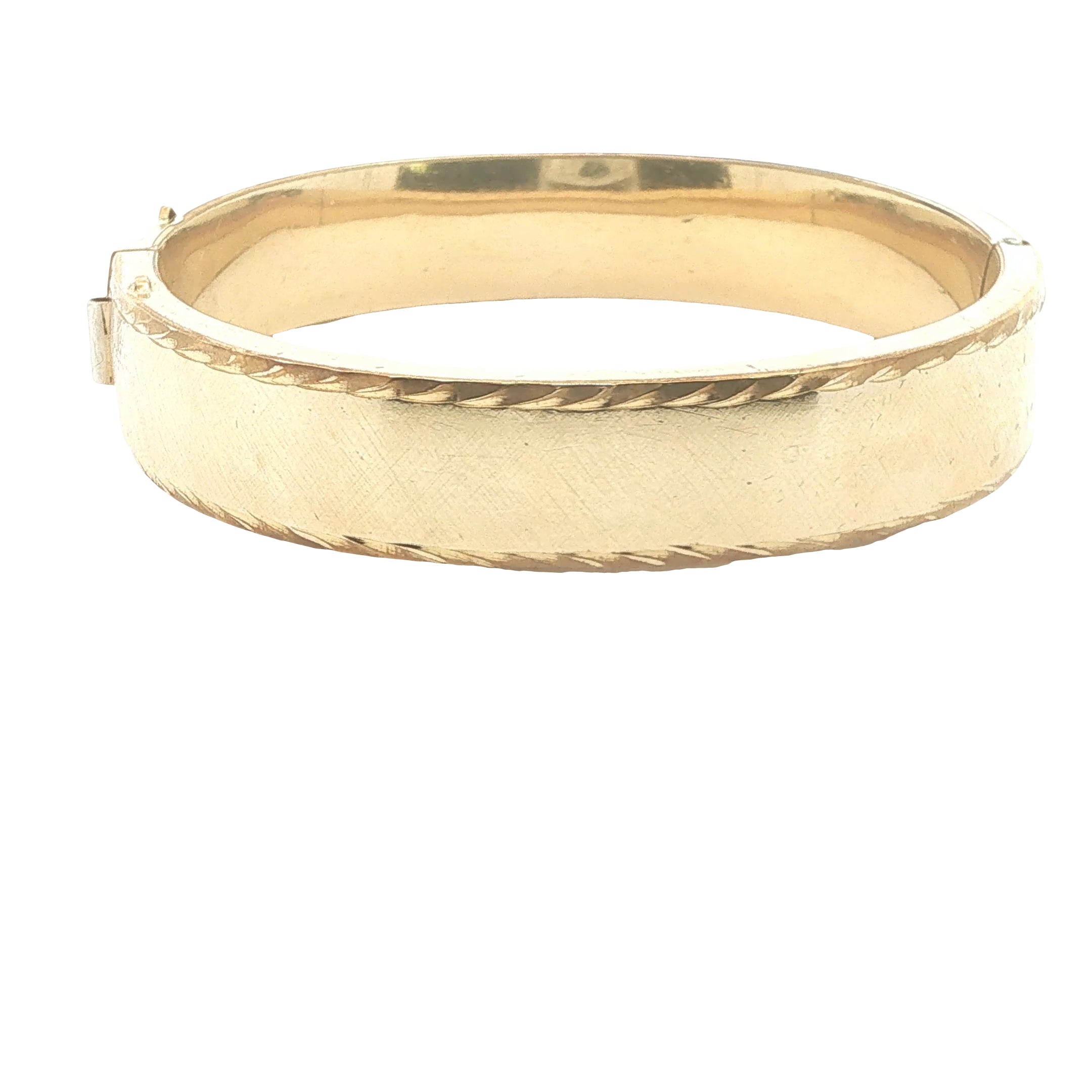 Circa 1960s Vintage Estate 1/20 12K Gold Filled Textured Hinged Bangle Bracelet 61 x 53mm