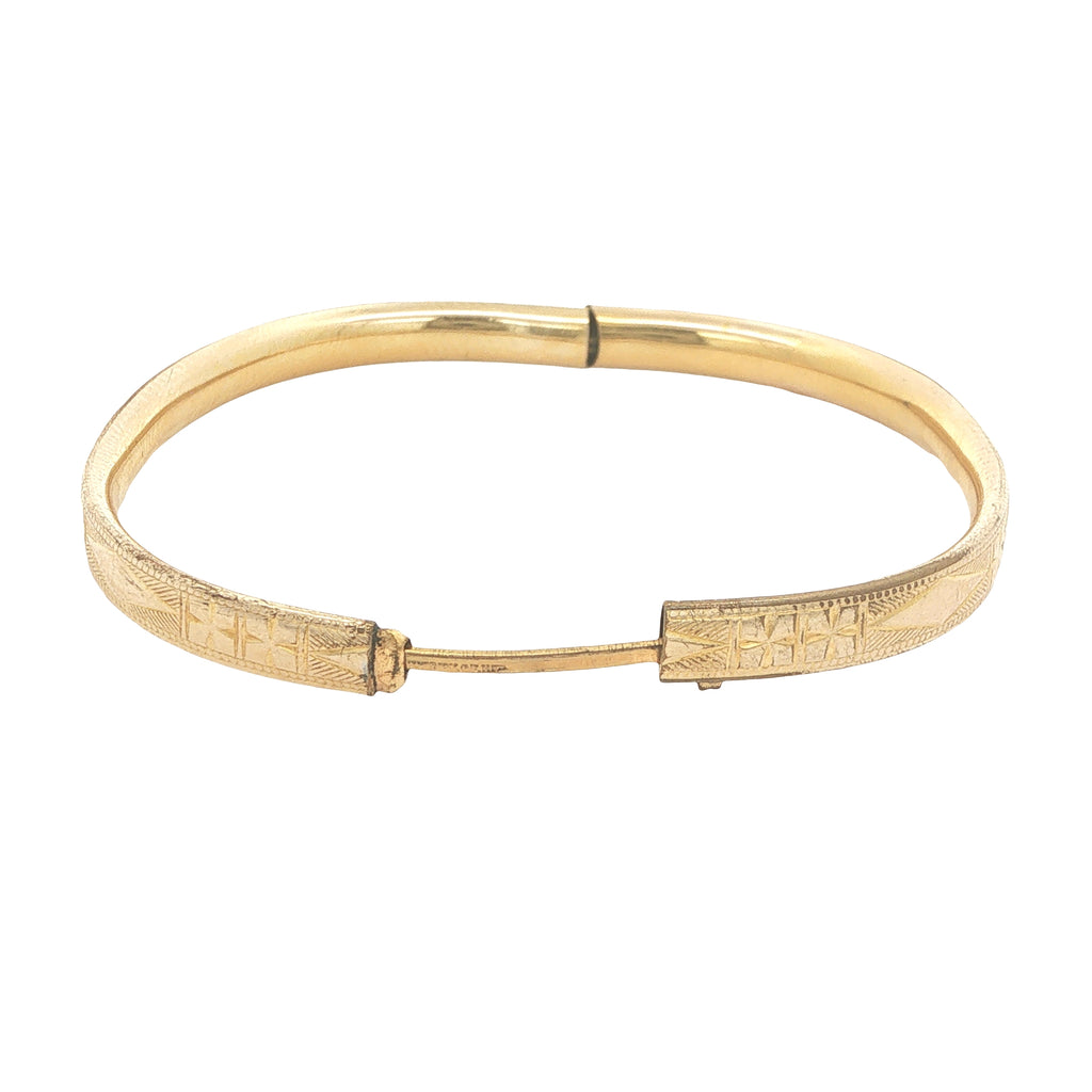 Circa 1950s–1960s Estate Baby Gold Filled Engraved Hinged Bangle Bracelet 40mm