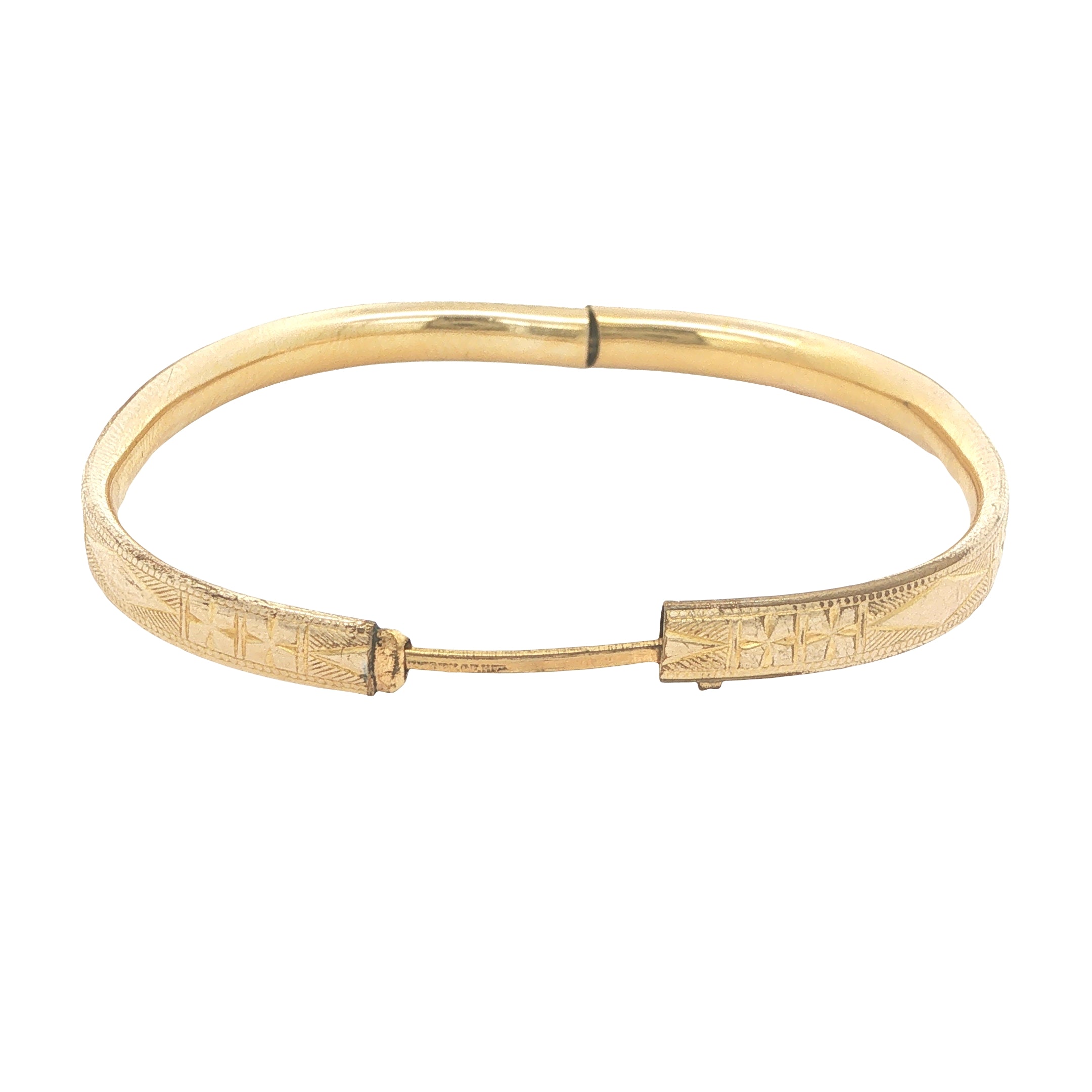 Circa 1950s–1960s Estate Baby Gold Filled Engraved Hinged Bangle Bracelet 40mm