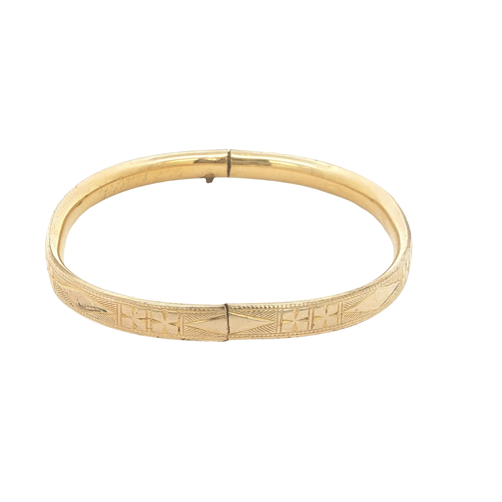 Circa 1950s–1960s Estate Baby Gold Filled Engraved Hinged Bangle Bracelet 40mm
