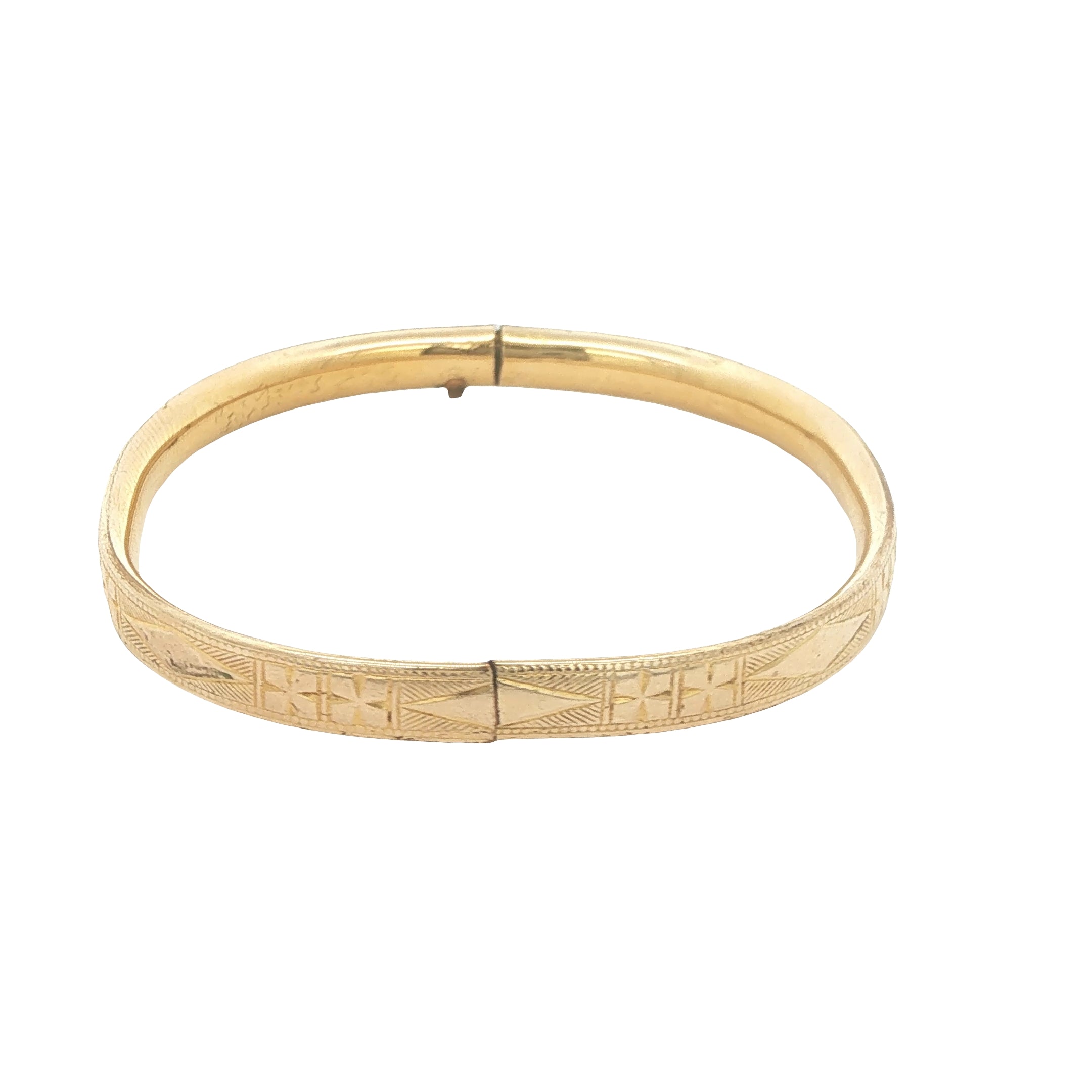Circa 1950s–1960s Estate Baby Gold Filled Engraved Hinged Bangle Bracelet 40mm