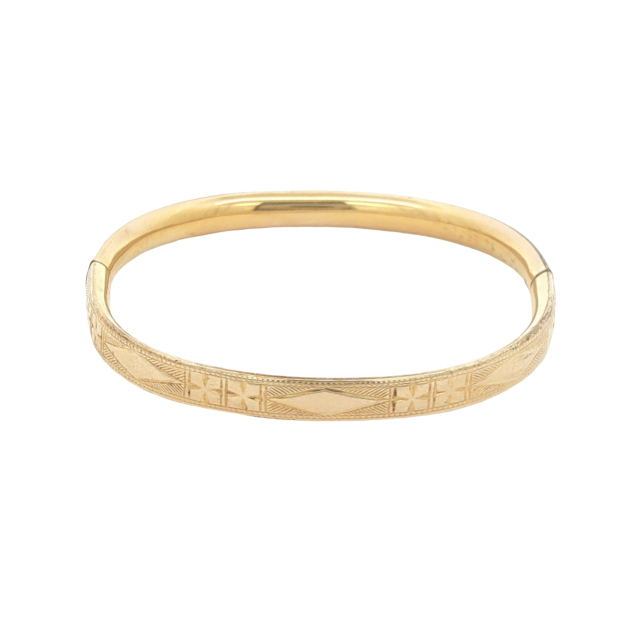 Circa 1950s–1960s Estate Baby Gold Filled Engraved Hinged Bangle Bracelet 40mm