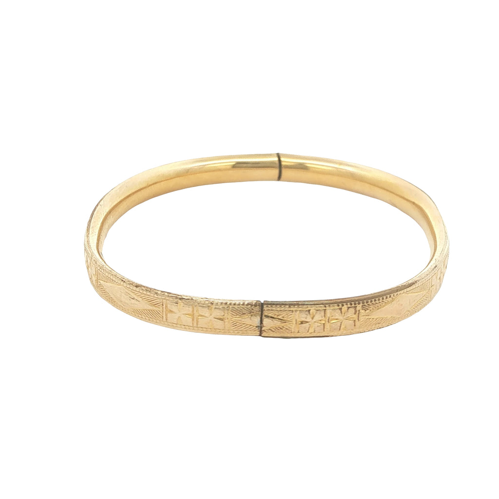 Circa 1950s–1960s Estate Baby Gold Filled Engraved Hinged Bangle Bracelet 40mm