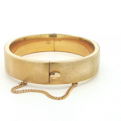 Estate Vintage 1974 Love Bangle 1/20 12K Gold Filled Florentine Finish Hinged Bracelet Safety Chain