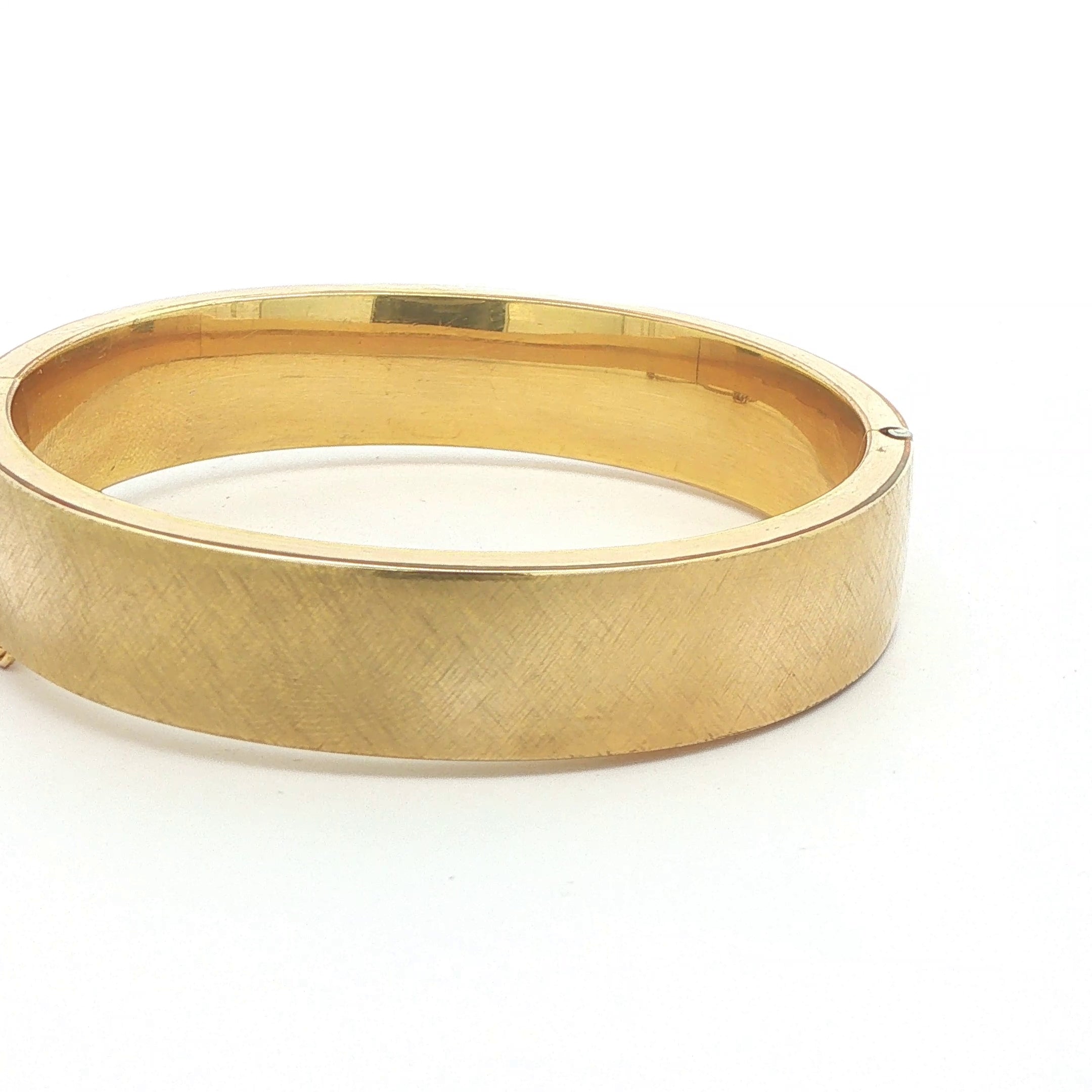 Estate Vintage 1974 Love Bangle 1/20 12K Gold Filled Florentine Finish Hinged Bracelet Safety Chain