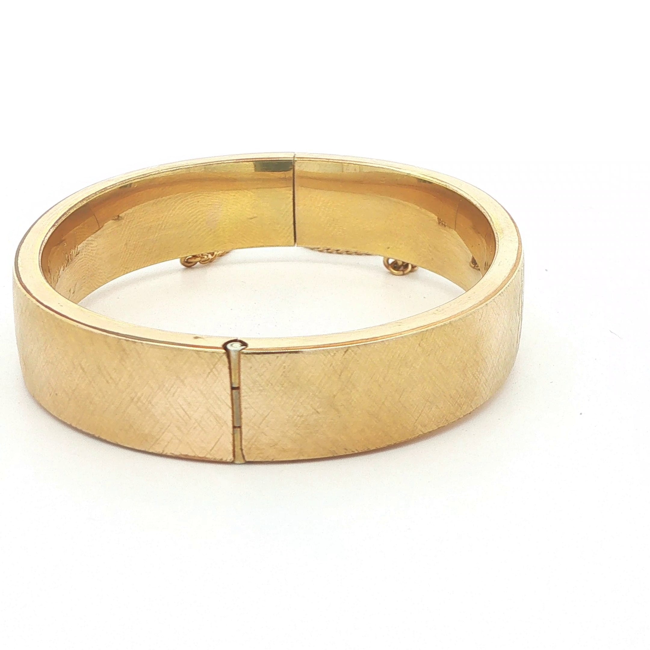 Estate Vintage 1974 Love Bangle 1/20 12K Gold Filled Florentine Finish Hinged Bracelet Safety Chain