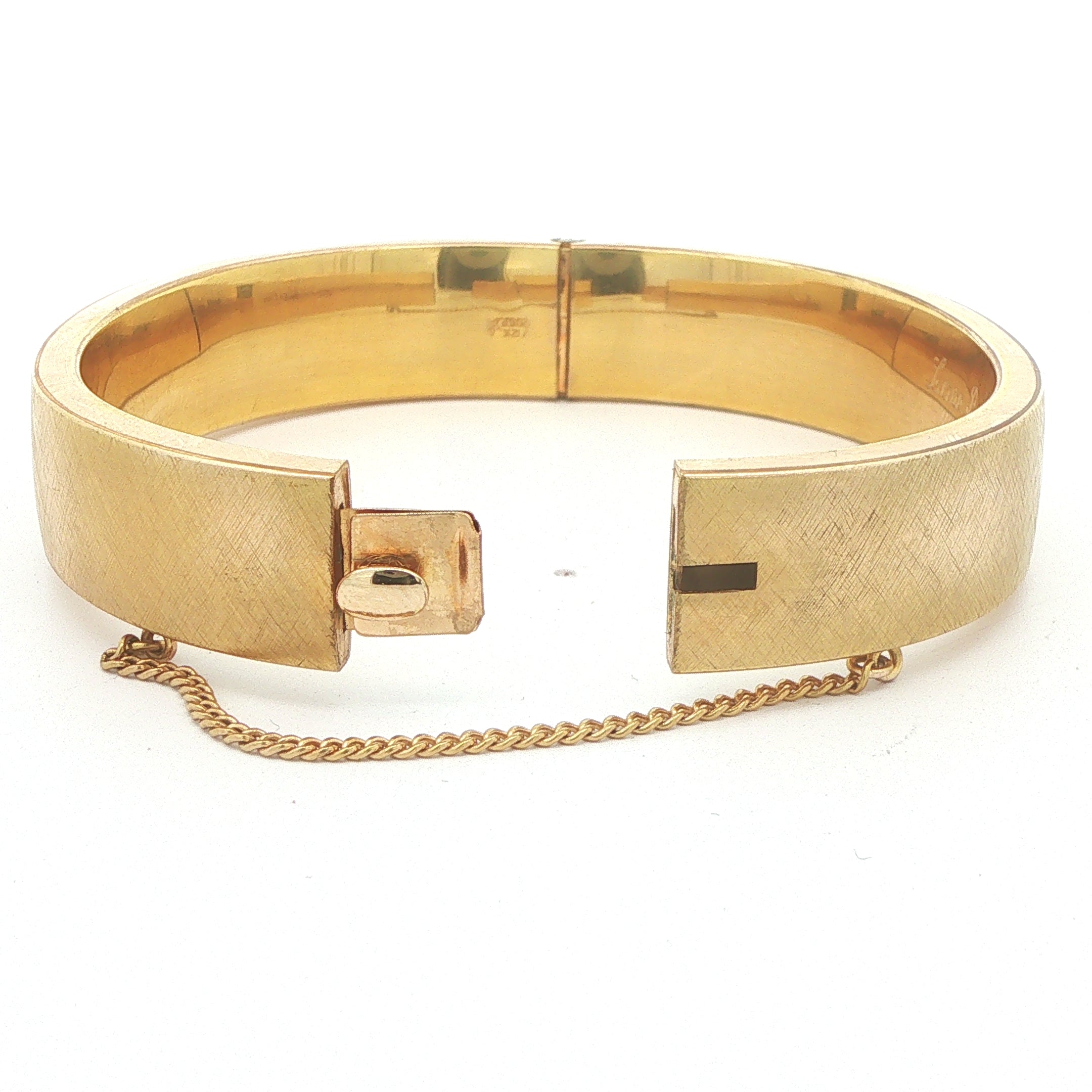 Estate Vintage 1974 Love Bangle 1/20 12K Gold Filled Florentine Finish Hinged Bracelet Safety Chain
