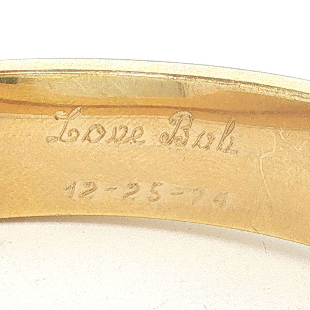 Estate Vintage 1974 Love Bangle 1/20 12K Gold Filled Florentine Finish Hinged Bracelet Safety Chain