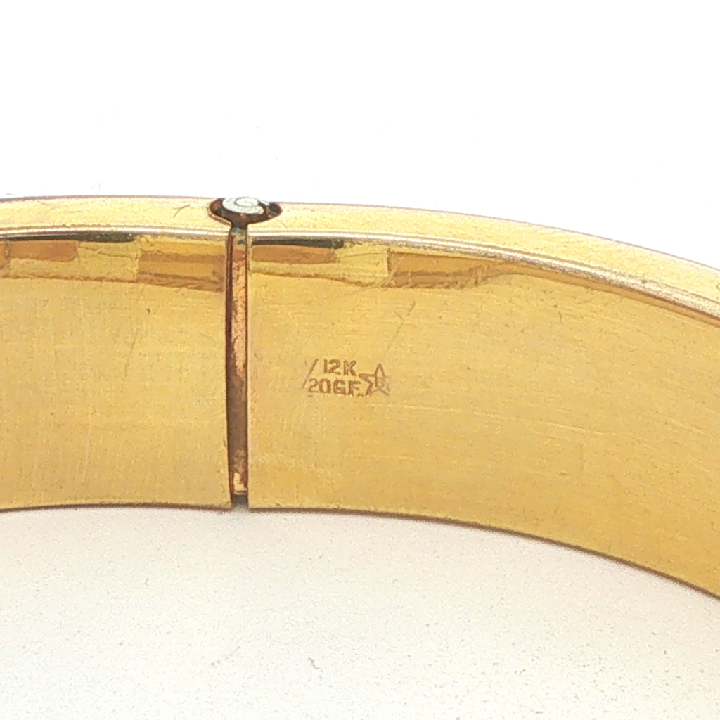 Estate Vintage 1974 Love Bangle 1/20 12K Gold Filled Florentine Finish Hinged Bracelet Safety Chain
