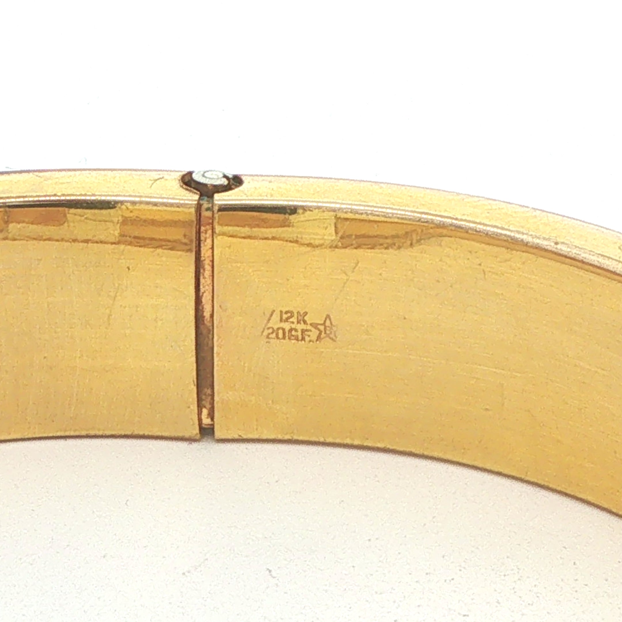 Estate Vintage 1974 Love Bangle 1/20 12K Gold Filled Florentine Finish Hinged Bracelet Safety Chain