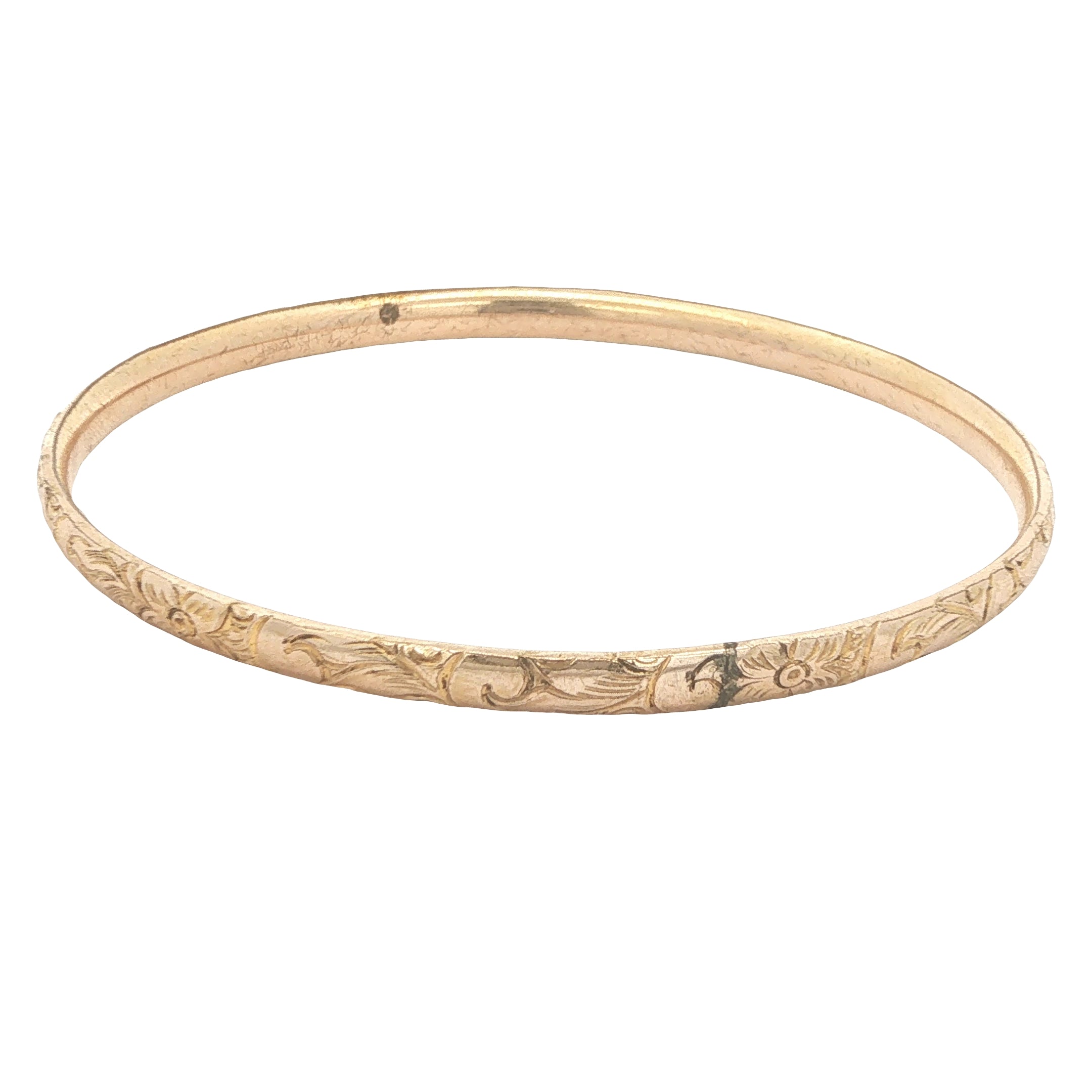 Circa 1950s–1960s Estate Child's Gold Filled Engraved Floral Round Bangle Bracelet 54mm