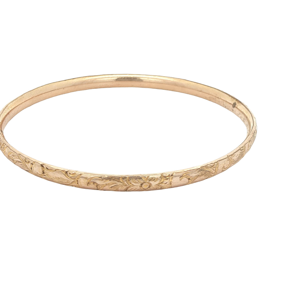 Circa 1950s–1960s Estate Child's Gold Filled Engraved Floral Round Bangle Bracelet 54mm
