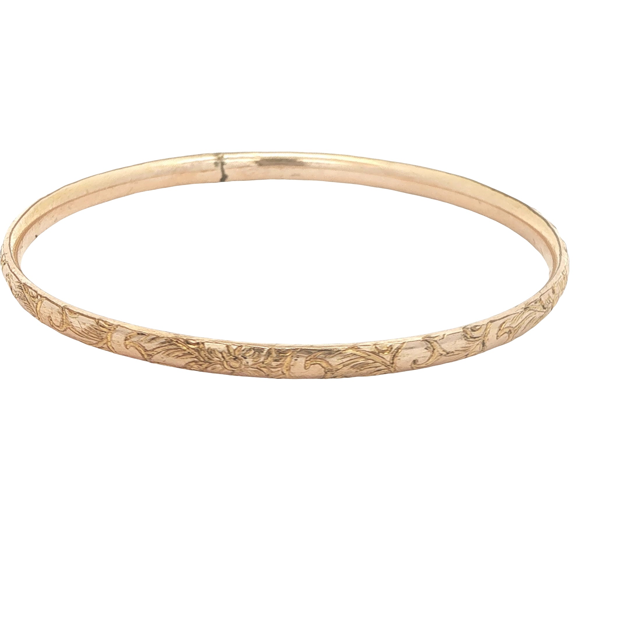 Circa 1950s–1960s Estate Child's Gold Filled Engraved Floral Round Bangle Bracelet 54mm