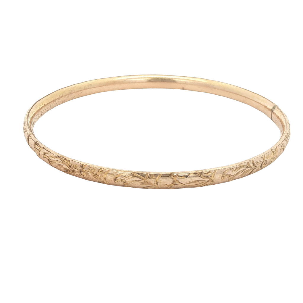 Circa 1950s–1960s Estate Child's Gold Filled Engraved Floral Round Bangle Bracelet 54mm