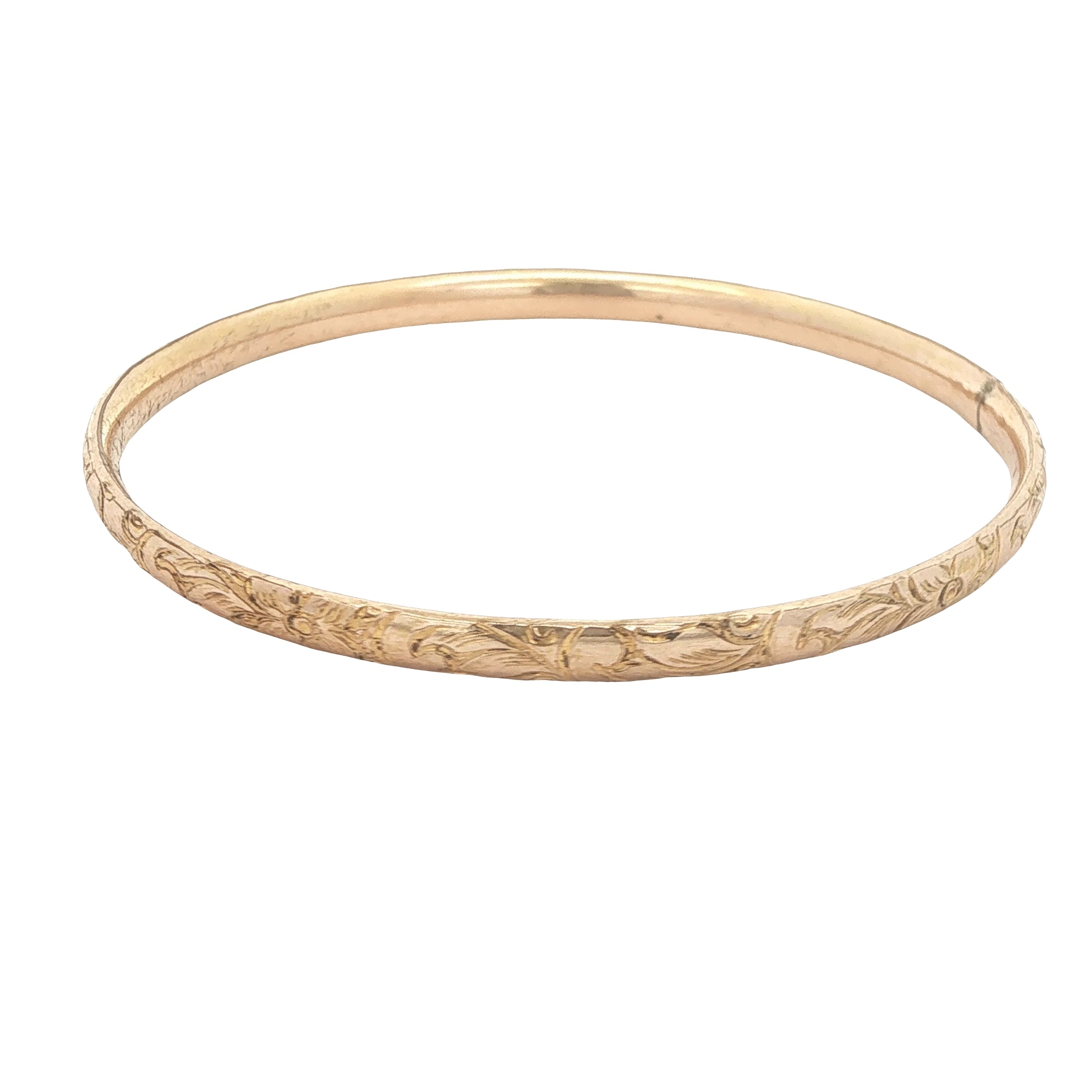 Circa 1950s–1960s Estate Child's Gold Filled Engraved Floral Round Bangle Bracelet 54mm