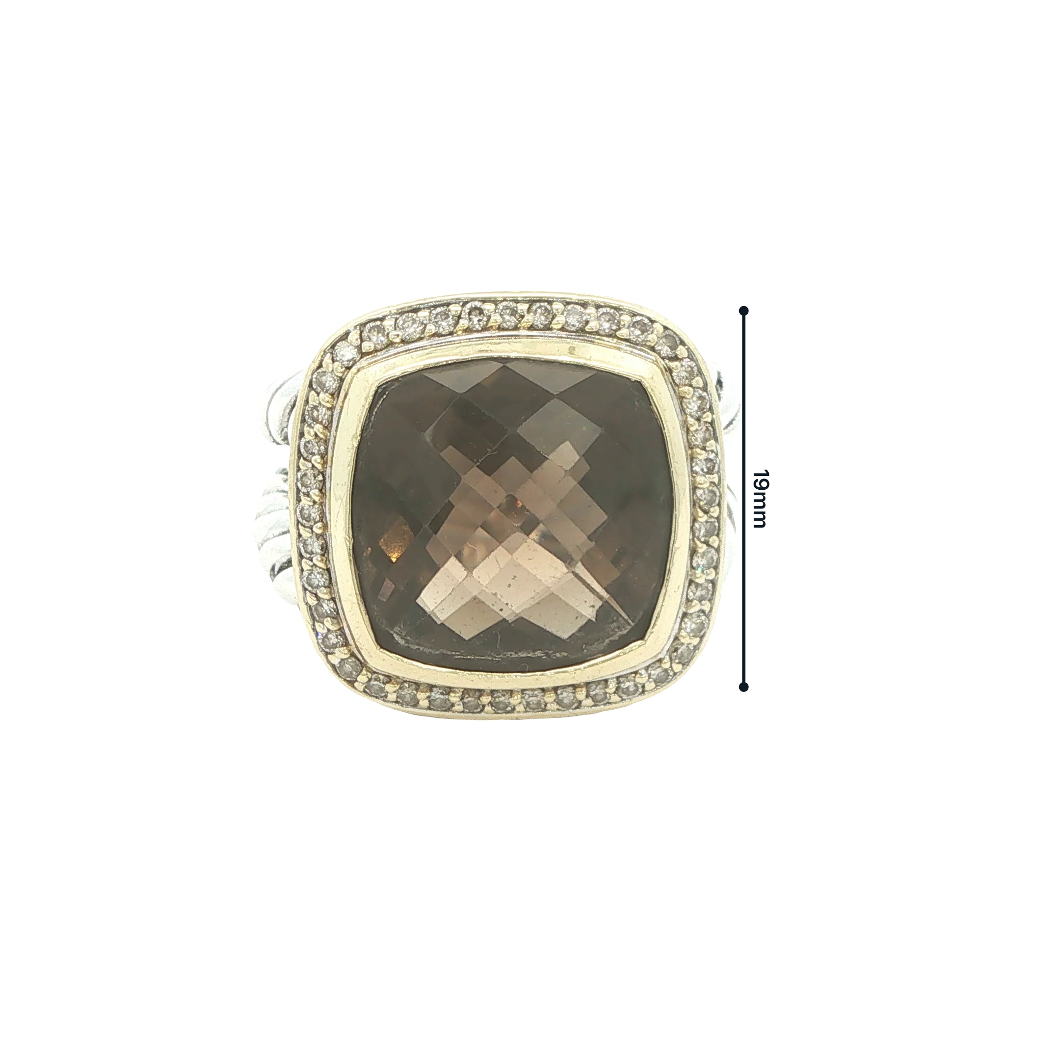 Estate David Yurman Late 1990s Sterling Silver 18K Gold Smoky Quartz Diamond Ring Size 8