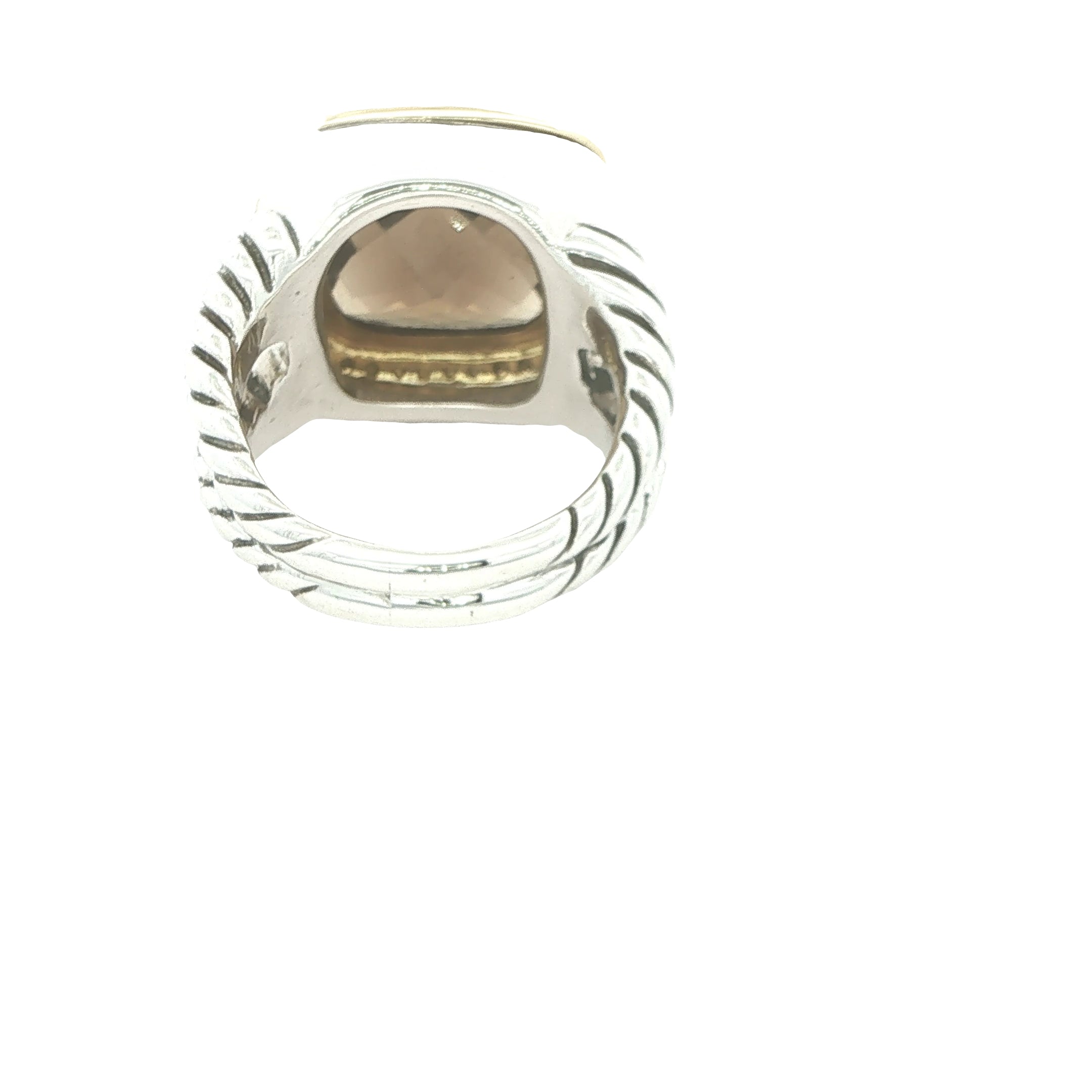 Estate David Yurman Late 1990s Sterling Silver 18K Gold Smoky Quartz Diamond Ring Size 8