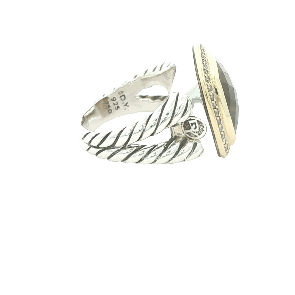 Estate David Yurman Late 1990s Sterling Silver 18K Gold Smoky Quartz Diamond Ring Size 8