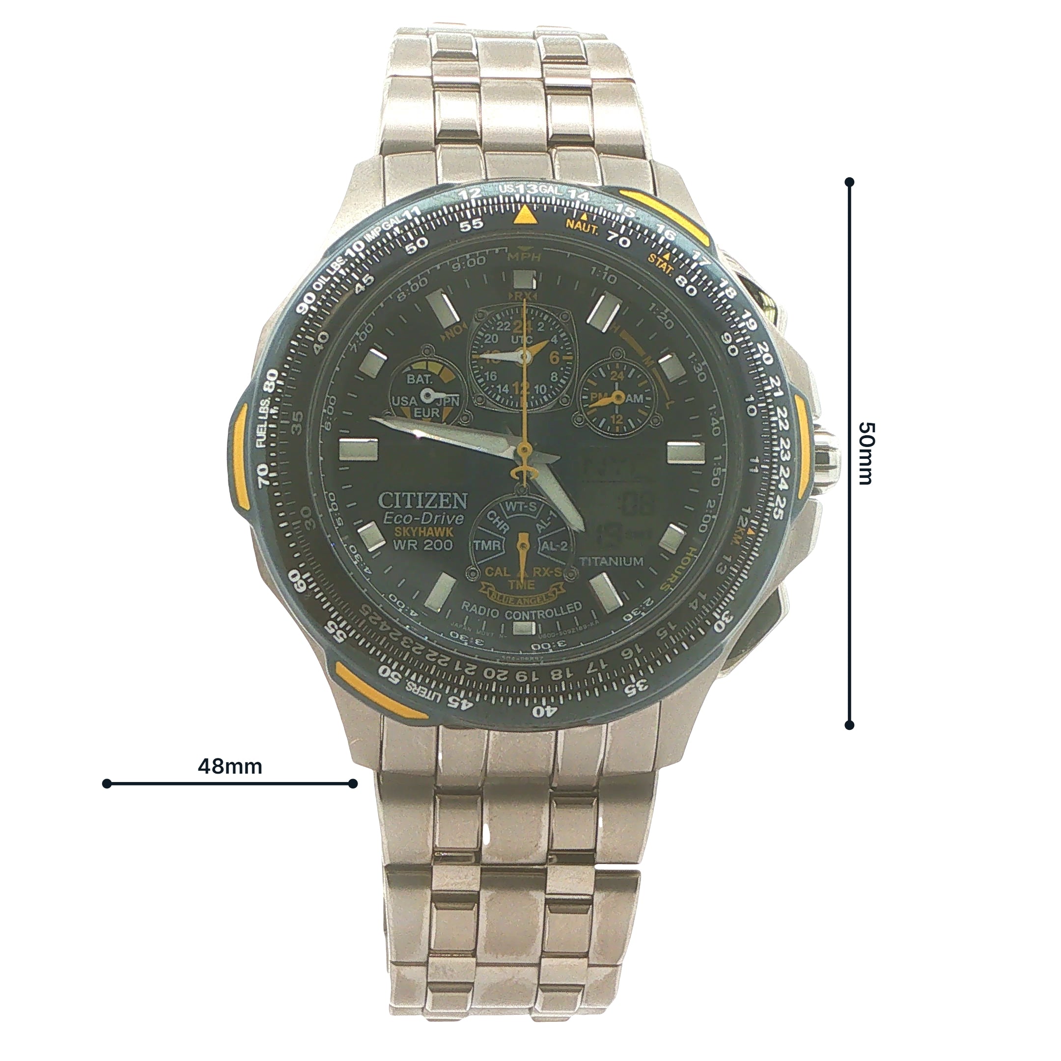 Estate Citizen Eco-Drive Skyhawk Titanium WR200 Radio Controlled Watch Black Dial 48mm