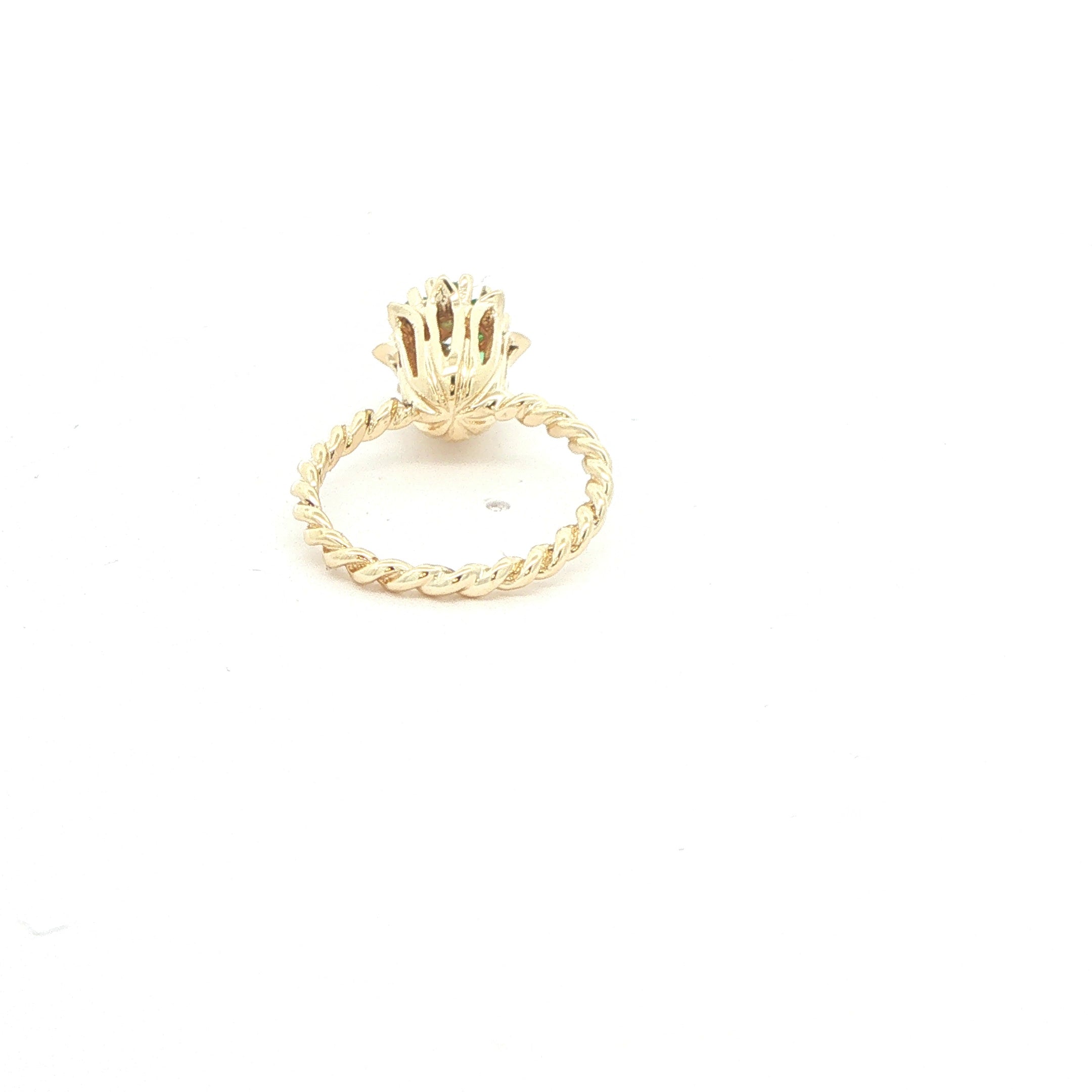 Circa 1980s Estate 14K Yellow Gold Natural Emerald & Diamond Flower Cluster Ring Size 6