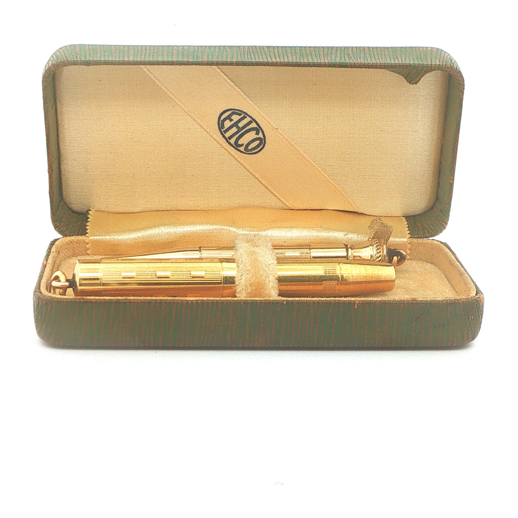 Estate Vintage 1920s EHCO 14K Gold Filled Fountain Pen & Mechanical Pencil Set with Box