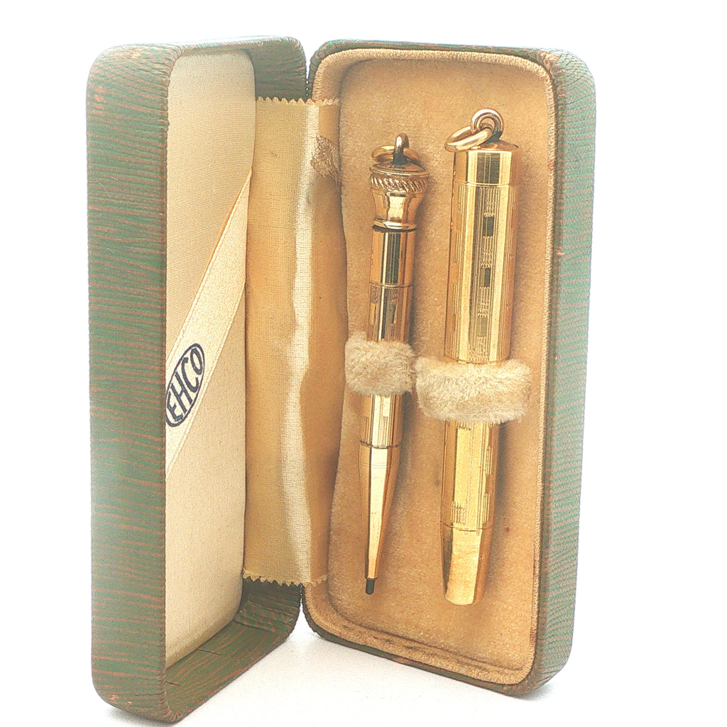 Estate Vintage 1920s EHCO 14K Gold Filled Fountain Pen & Mechanical Pencil Set with Box